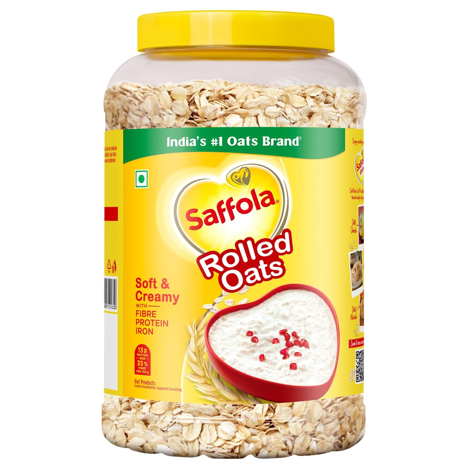 Saffola Rolled Oats Jar 1kg – 13g High Protein, 10g High Fibre | Jumbo Oats | Soft and Creamy | Helps manage weight