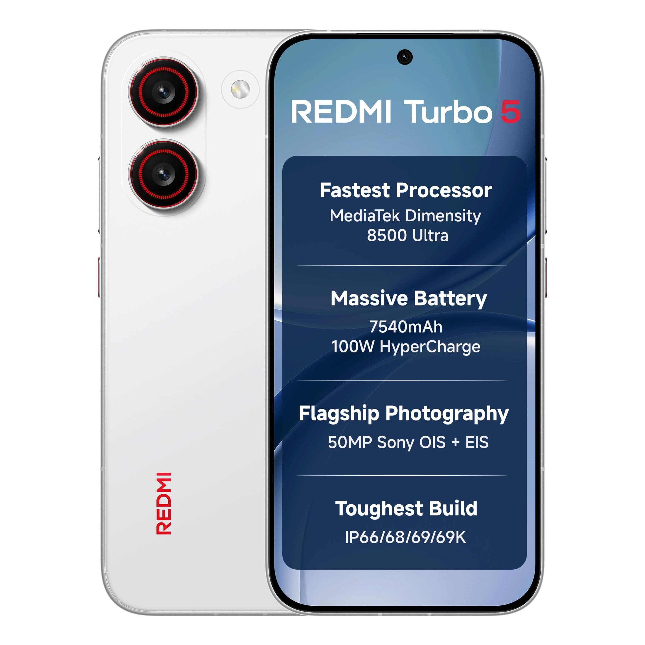 REDMI Turbo 5 (12GB + 256GB) Turbo White | Dimensity 8500 Ultra | Mega 7540mAh Battery | 100W HyperCharge | Compact 16.75cm(6.59) 120Hz AMOLED Screen | 50MP Sony OIS Camera