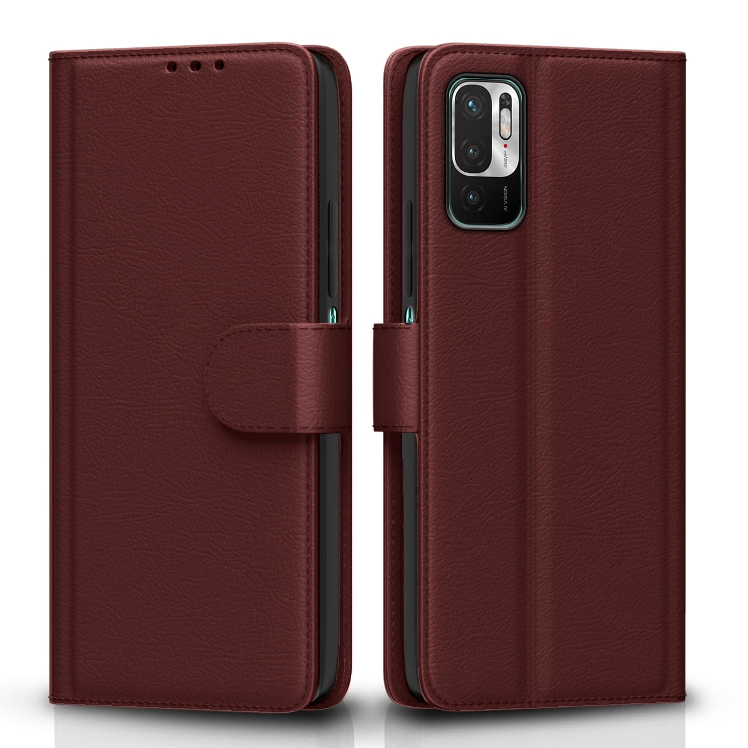 Pikkme Flip Cover for Redmi Note 10T 5G/ Xiaomi Poco M3 Pro 5G | Leather Finish | Shockproof with Card Pockets & Wallet Stand | Ultimate Protection Case(Brown)