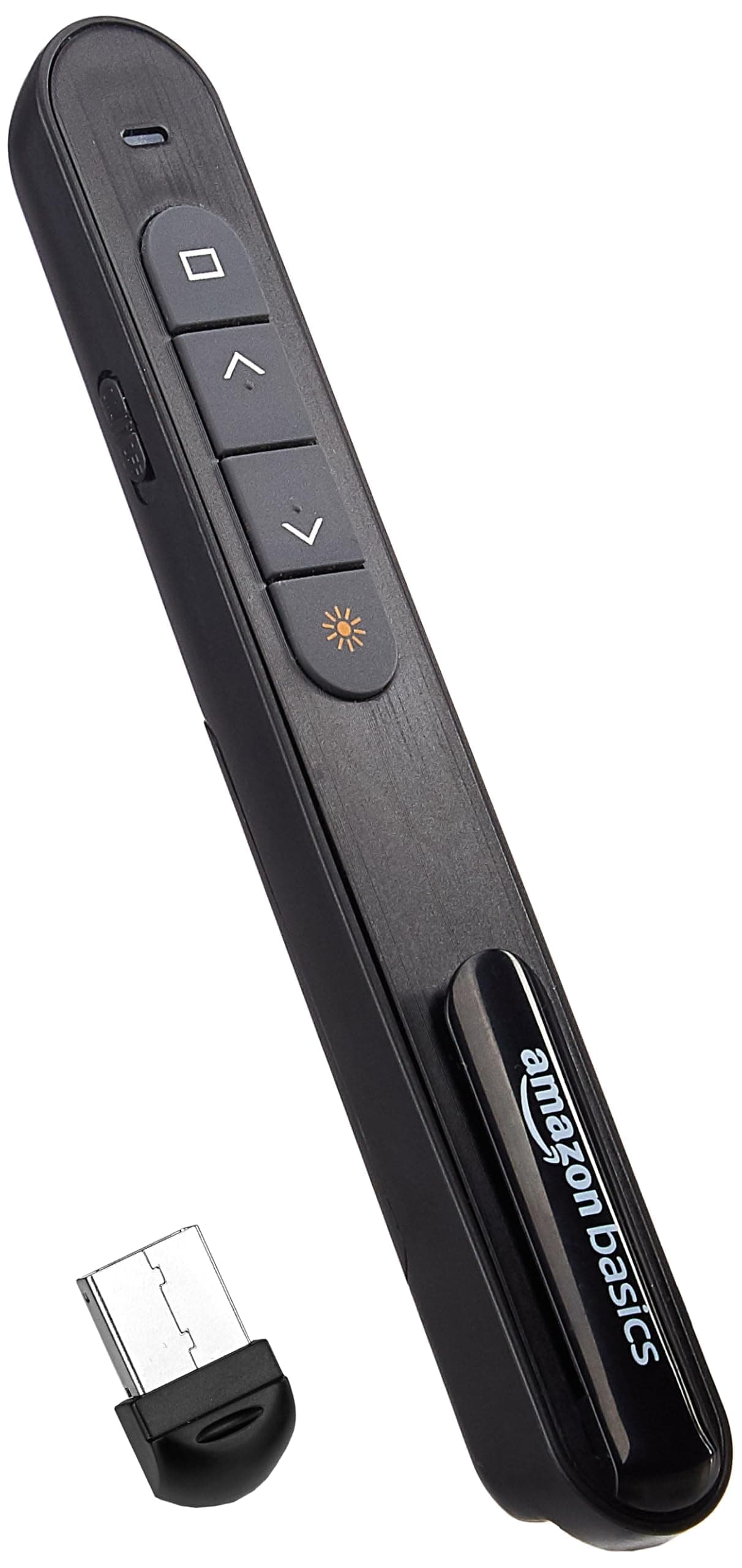 Amazon Basics Laser Pointer | Up to15 m Wireless Range | Wireless Presenter for Presentation, Slide Changer, USB Power Point Remote Control Pen | Black