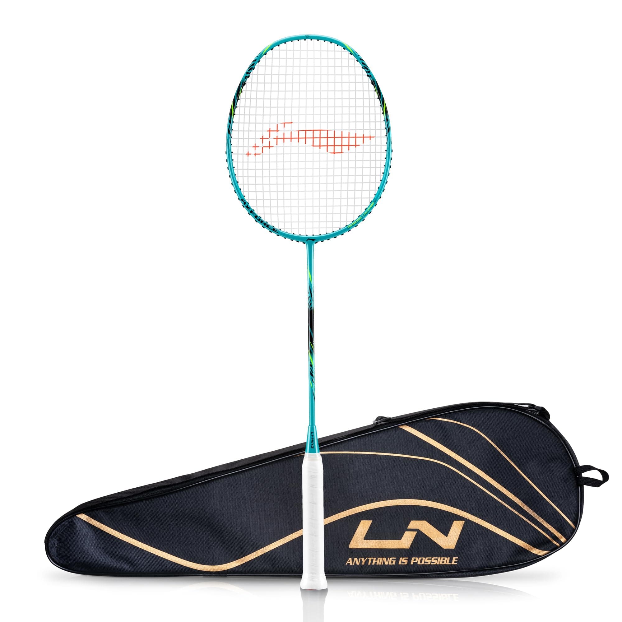Li-Ning Axforce Tiger Strung Badminton Racquet for Professional Players |5U| 32 LBS Max Tension | Head Heavy | 7mm Flexible Shaft | Carbon Fibre Frame (Cyan/Black)