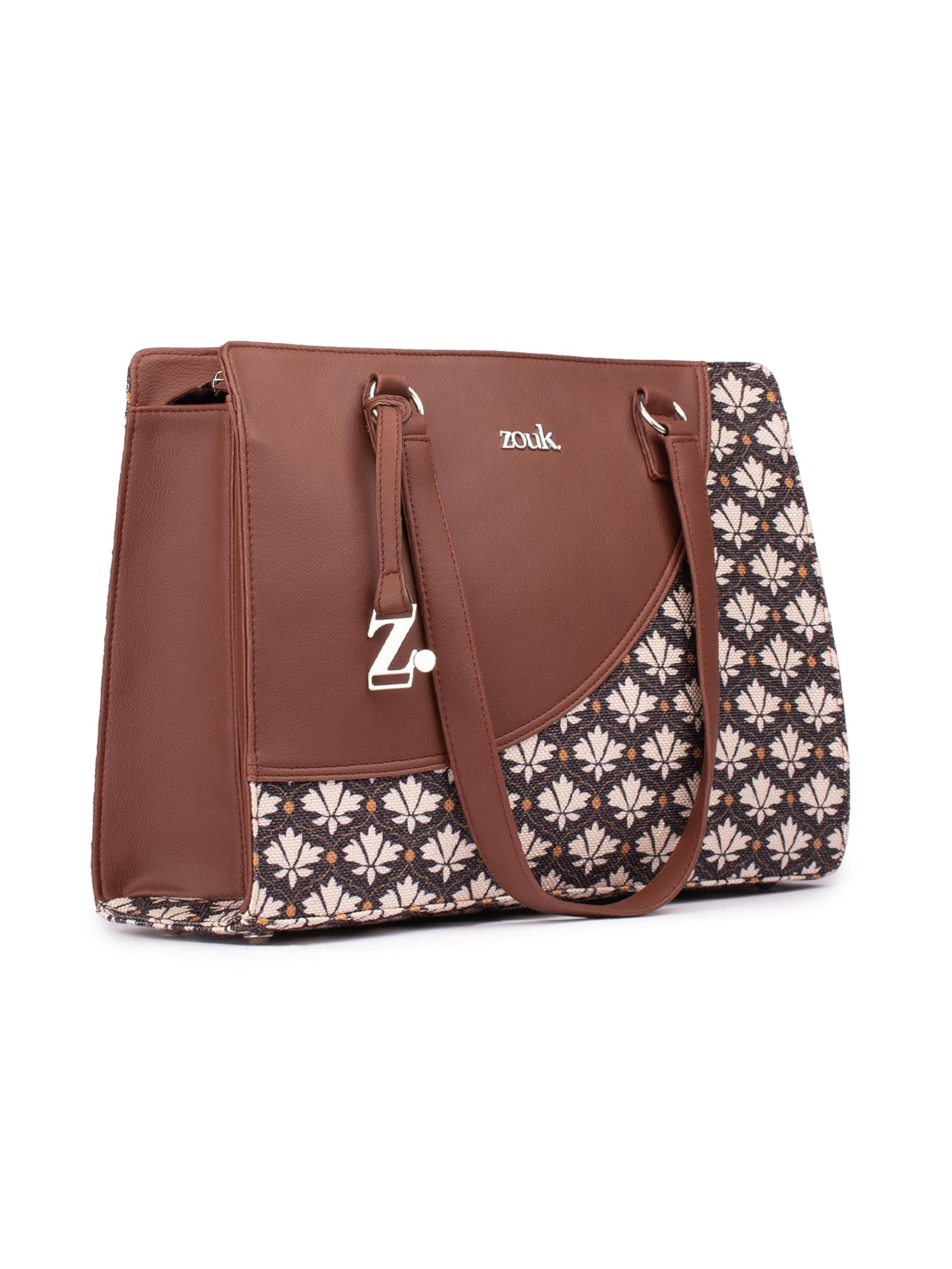 ZOUK Women's Bidri Kaiser Office Essential Bag | Jute | Vegan Leather Handcrafted Tote Bag With Double Handle Shoulder Strap| Black and White