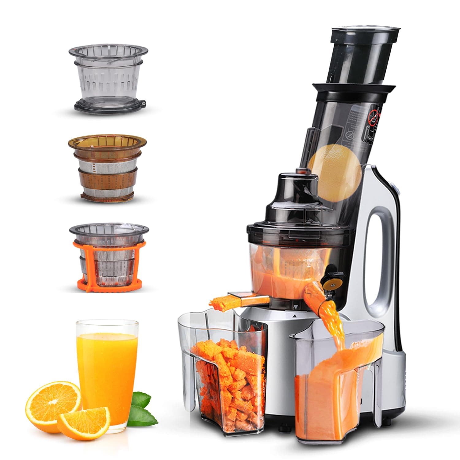 AGARO Imperial Cold Press Juicer for Home, Professional Slow Juicer Machine, 240 Watts Powerful Motor, 3 Strainers, All-in-1 Fruit, Vegetable Juice & Nut Milks, Grey/Black