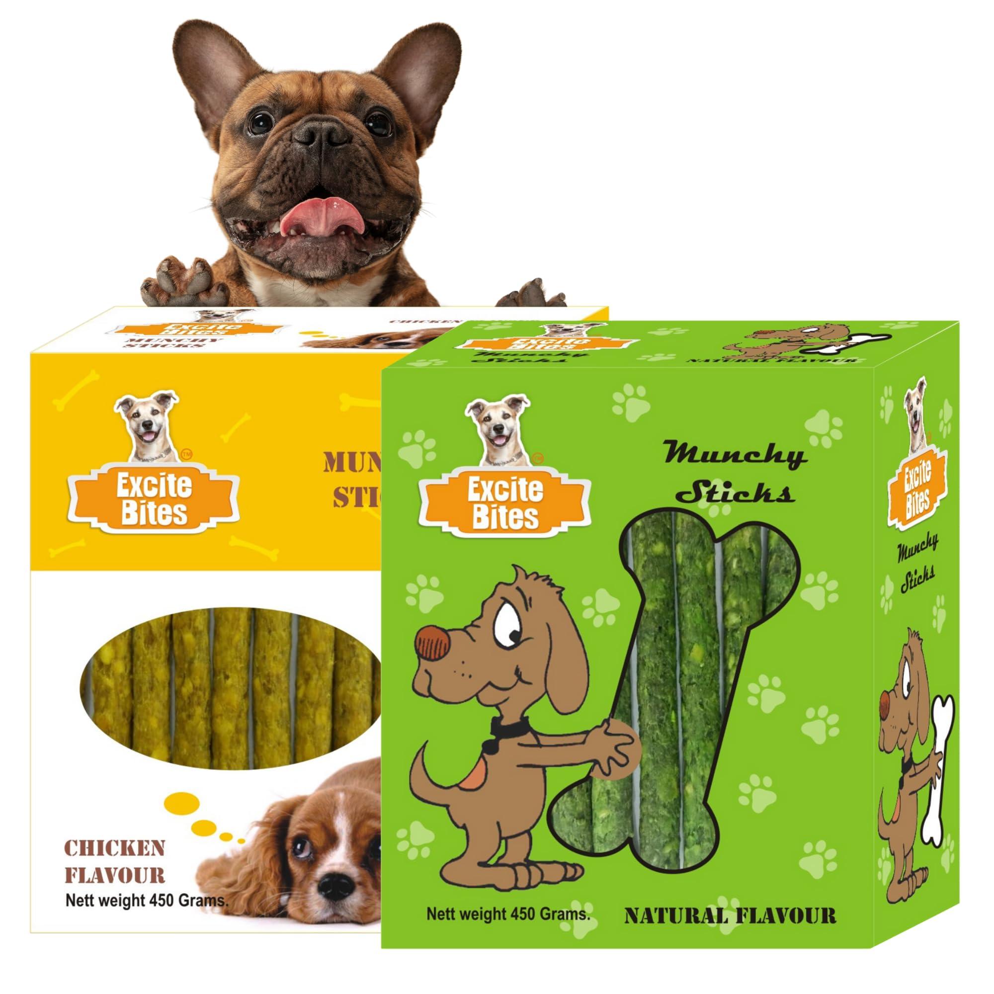 Excite Bites Combo Offer-Chicken Munchy Sticks & Natural Munchy Sticks-Dog Chew Sticks for All Life Stages,450 G (Pack of 2)