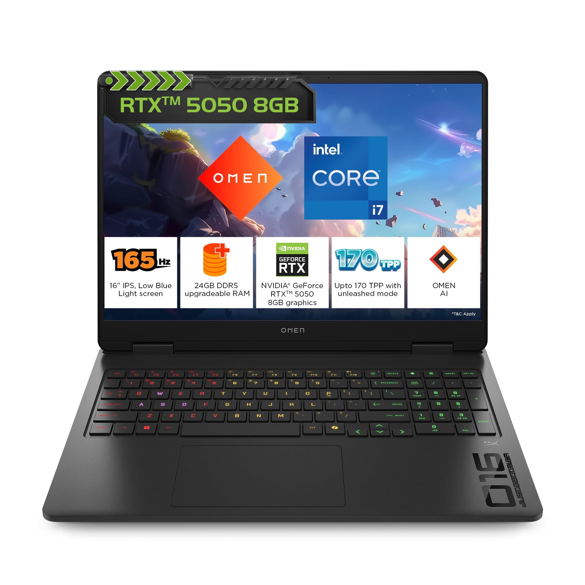 HP Omen, Intel Core i7-14650HX 14th Gen, 8GB RTX 5050, 24GB DDR5(Upgradeable) 1TB SSD, 165Hz, 2k WUXGA, 3ms, 400 nits, 16''/40.6cm, Win11, M365* Office24, Black, 2.43kg, am0241TX, RGB Gaming Laptop