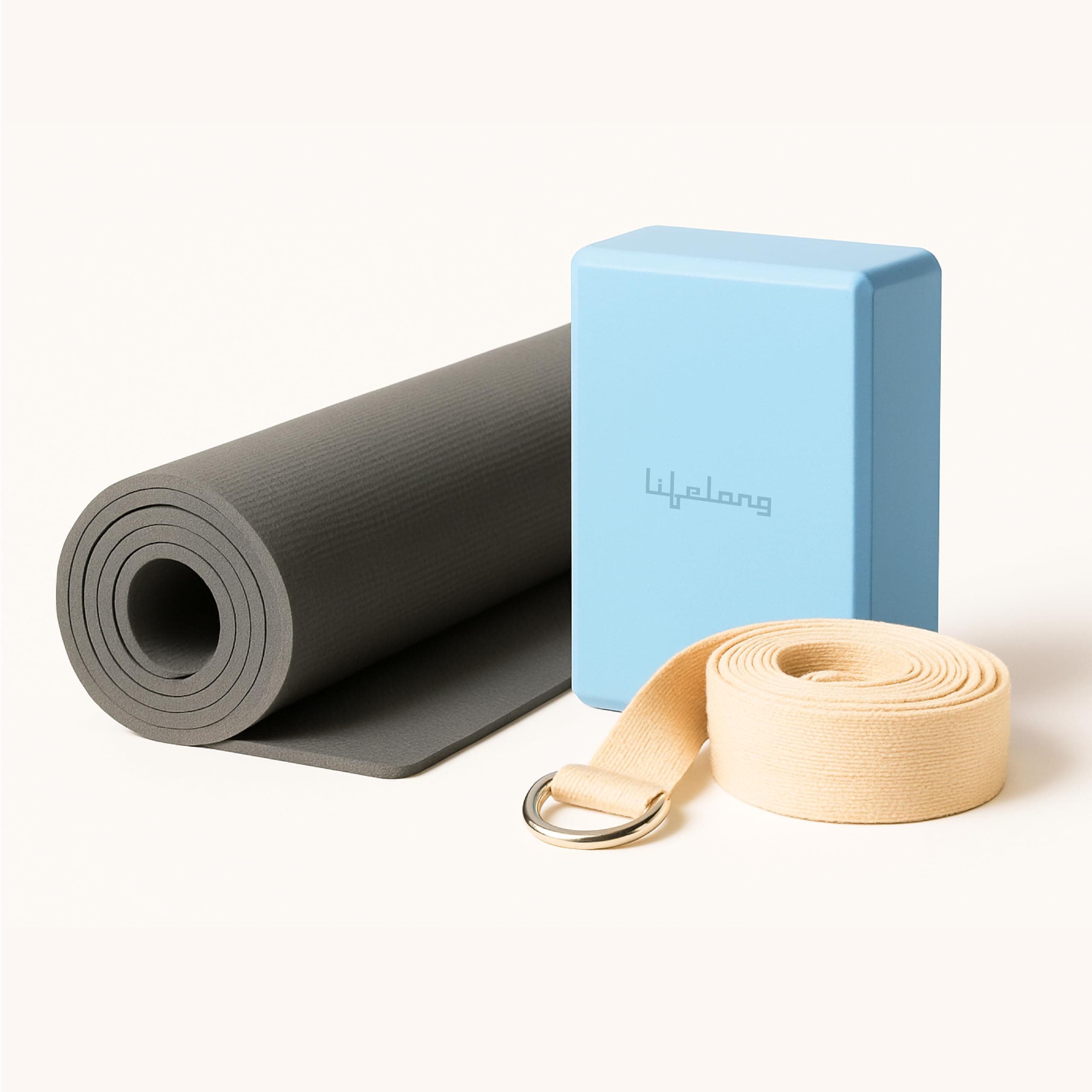 Lifelong Yoga Combo Set: 4mm Mat, 6ft Belt, Block for Men & Women