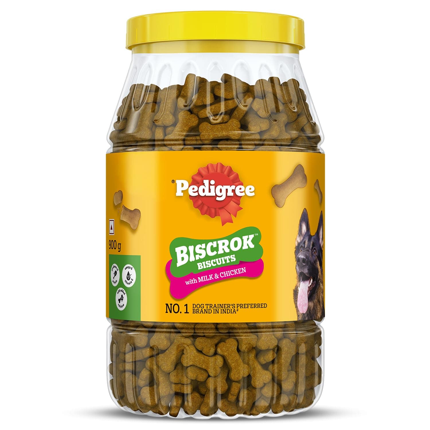 Pedigree Biscrok (Above 4 Months) Dog Biscuits, Chicken and Milk Flavour, 900 g, No. 1 Dog Trainer’s Preferred Brand in India