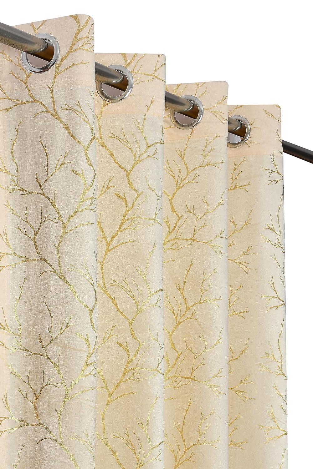 Homefab India Velvet Curtains Room Darkening - Window 5 feet, Pack of 2 Panels, Cream