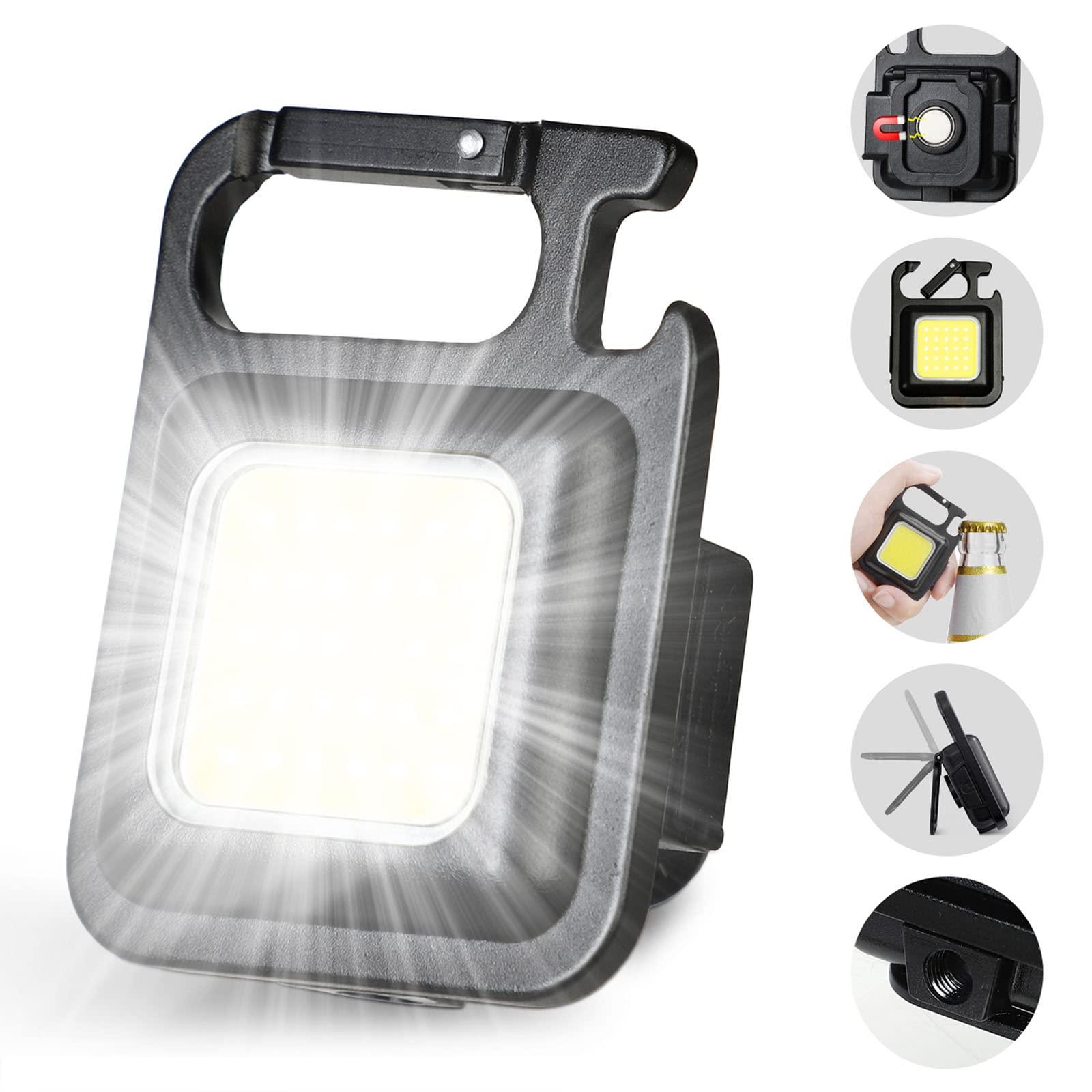 jeegol DOTCOM LED Mini Cob Keychain and Magentic Flashlight Portable USB Rechargeable Light 3 Light Modes with Folding Bracket,for Walking Camping?Square?,Black, 1000 Lumen