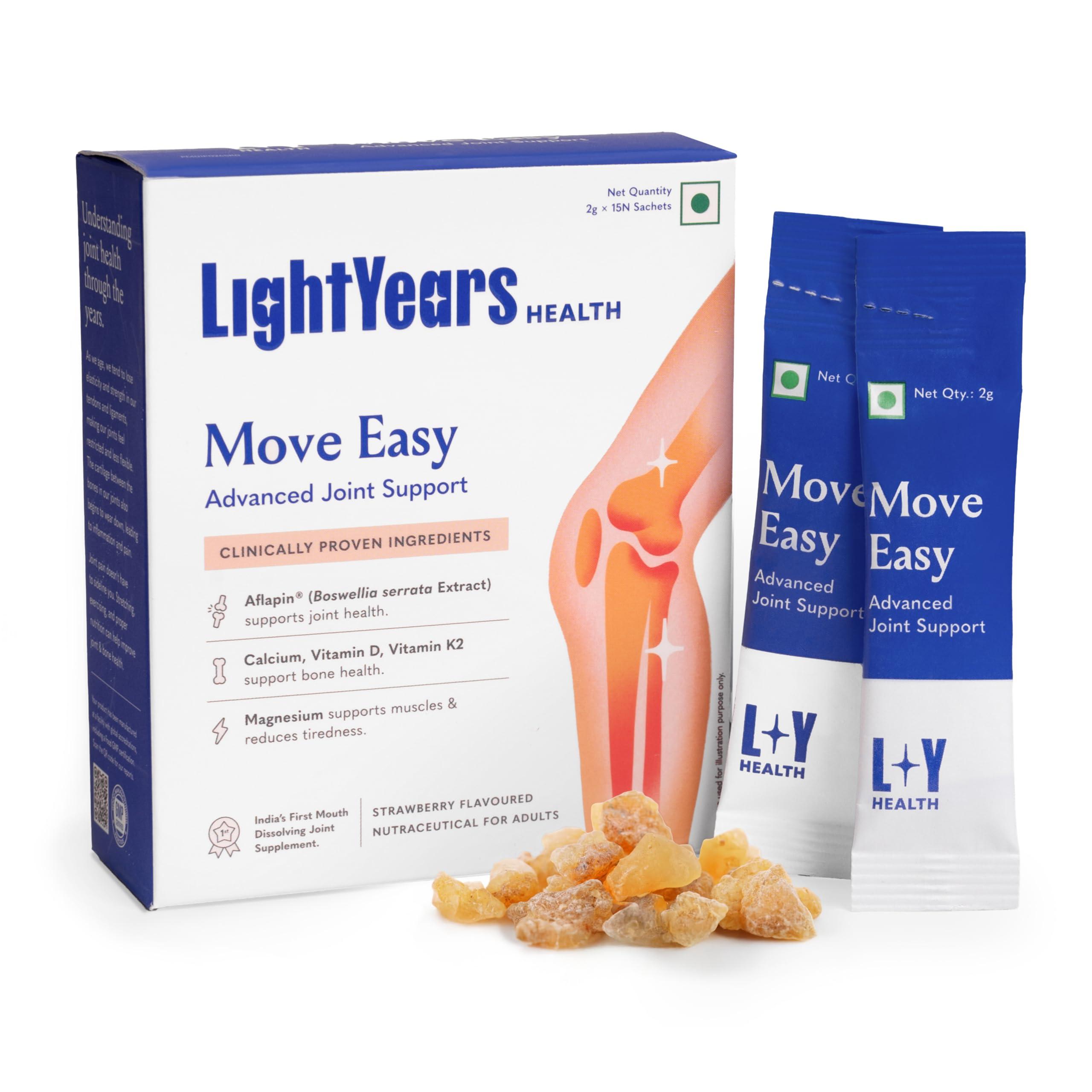 LightYears Move Easy | Advanced Joint Support Supplement | Clinically Proven Ingredients | Boswellia Serrata, Magnesium, Calcium, Vitamin D, Vitamin K2-7 | Mouth-Melting Powder | 15 Sachets