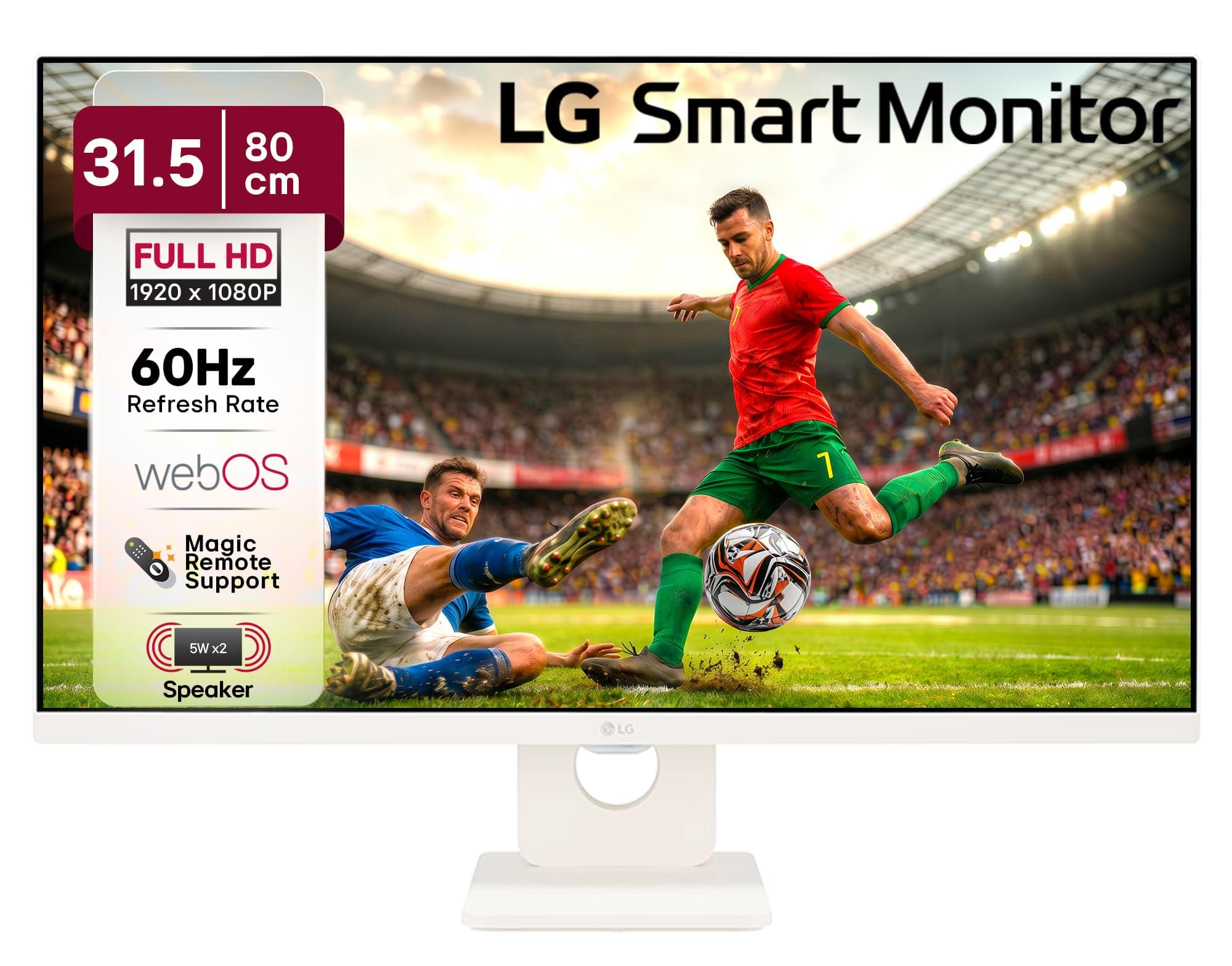 LG Smart Monitor 80cm (32 in) w/webOS Platform for Smart TV Experience, FHD 1920x1080, IPS, HDR10, Bluetooth, Screen Mirroring, Built-in Channels, ThinQ, 5Wx2 Speakers, HDMIx2, USB, 32SR50F, White