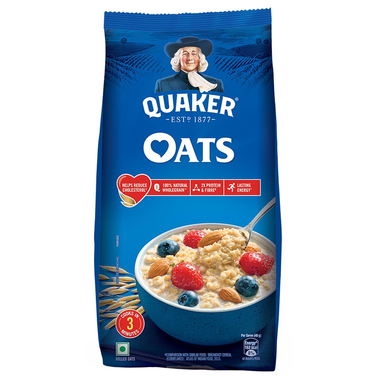 Quaker Oats 600 g | Rolled Oats | 100% Natural Wholegrain | Nutritious Breakfast Cereals | Porridge | Easy to Cook
