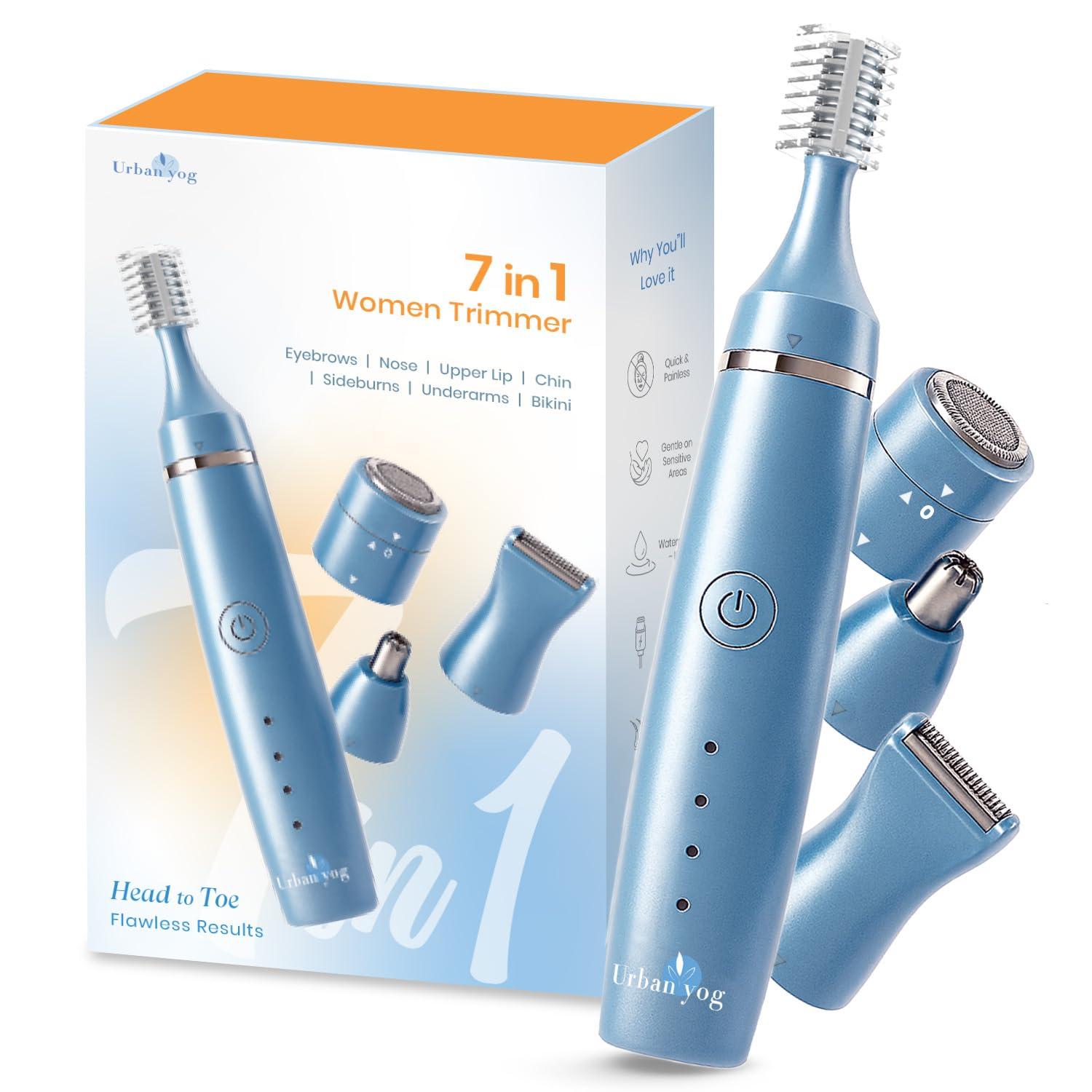 Urban Yog 7-in-1 Trimmer for Women All in One | 100 Minutes Runtime | Full Body Grooming for Eyebrows, Upper Lips, Nose, Arms, Legs, Underarms & Bikini | Trimmer Women for Private Part | Waterproof & Gentle