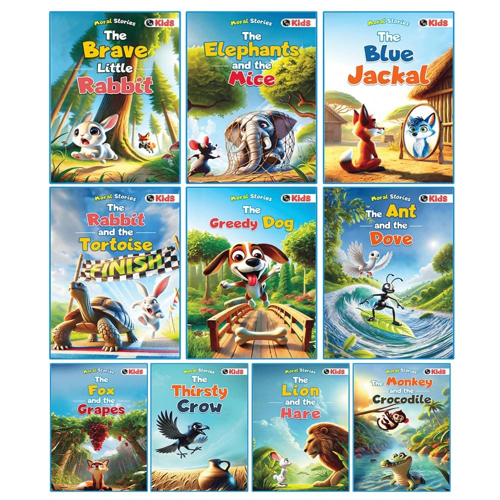 Set of 10 Moral Story Books for Kids, Short Illustrated Bedtime Stories with 3D Animated Images, Read-Aloud Story Books for 3-6 Years