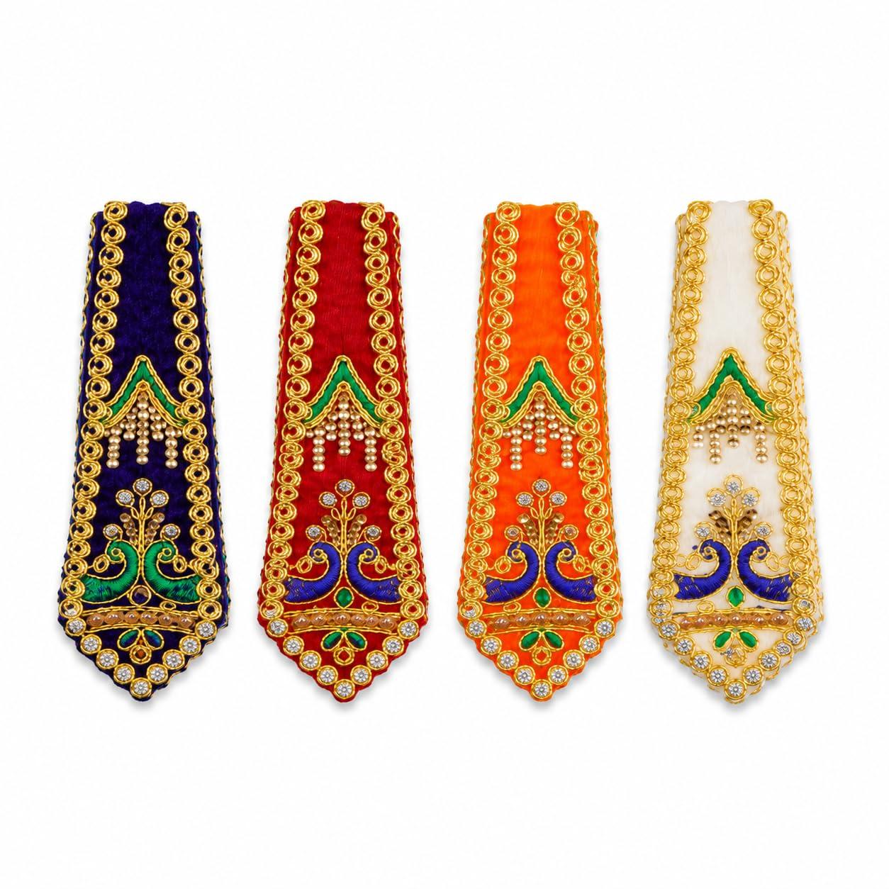 Garden Of Arts® Ganpati Ji Decorative Fatka Patka Set of 4, 9–10 Inch Velvet Shringar Vastra with Peacock Embroidery, Stone & Golden Lace Work for Ganesh Ji Idol, Random Colour & Design