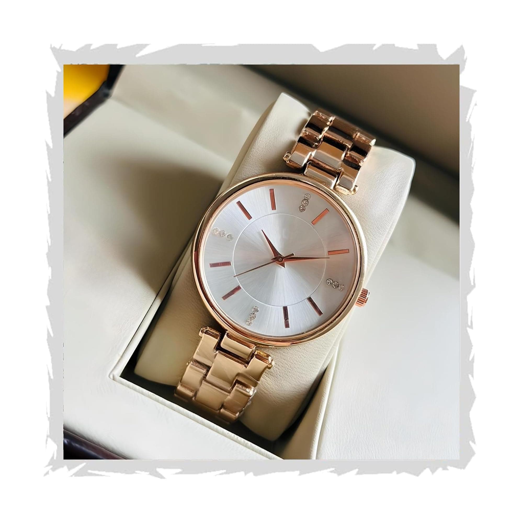 styledose Women Analogue Wrist Watches for Women's & Girls&Miss&Ladies Diamond Studded Dial Rosegold Colored Stylish Bracelet Strap (White)