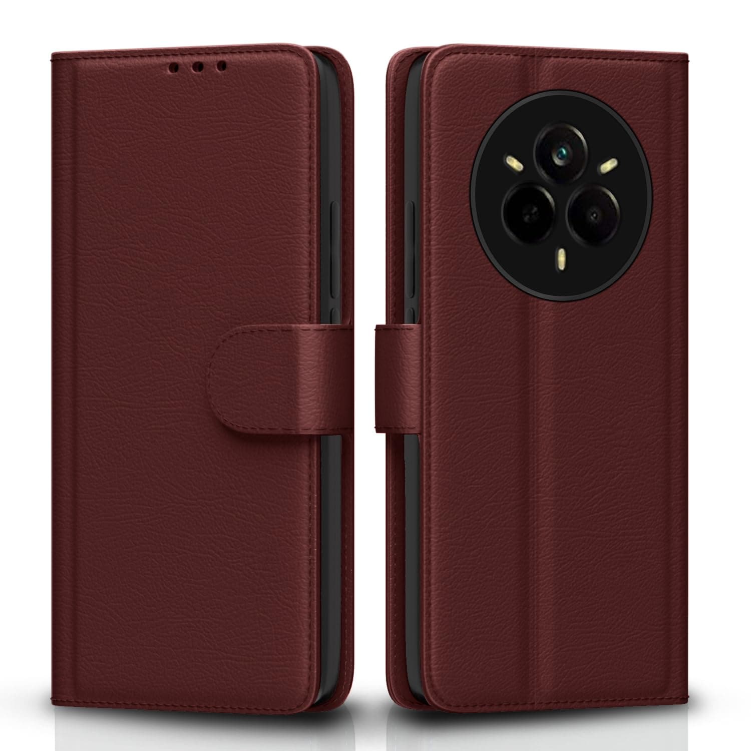 Pikkme Flip Cover for Realme 14 Pro 5G | Leather Finish | Shockproof with Card Pockets & Wallet Stand | Ultimate Protection Case(Brown)