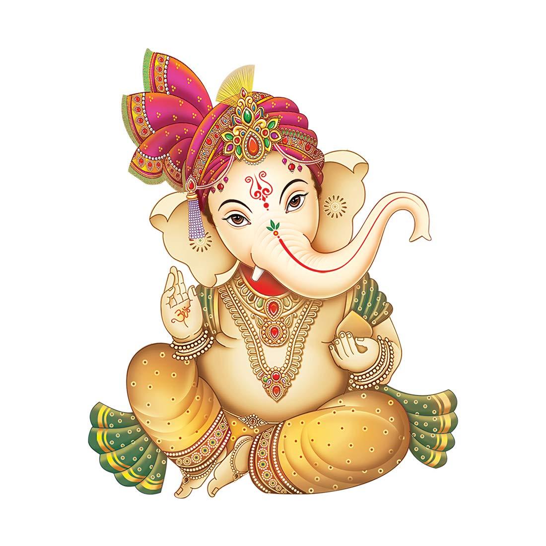 Rangoli Baby Ganesha Wall Sticker 40x35 cm | Cute Ganpati Bappa Vinyl Wall Decal for Living Room Bedroom Kids Room | Removable Waterproof Home Decor Sticker