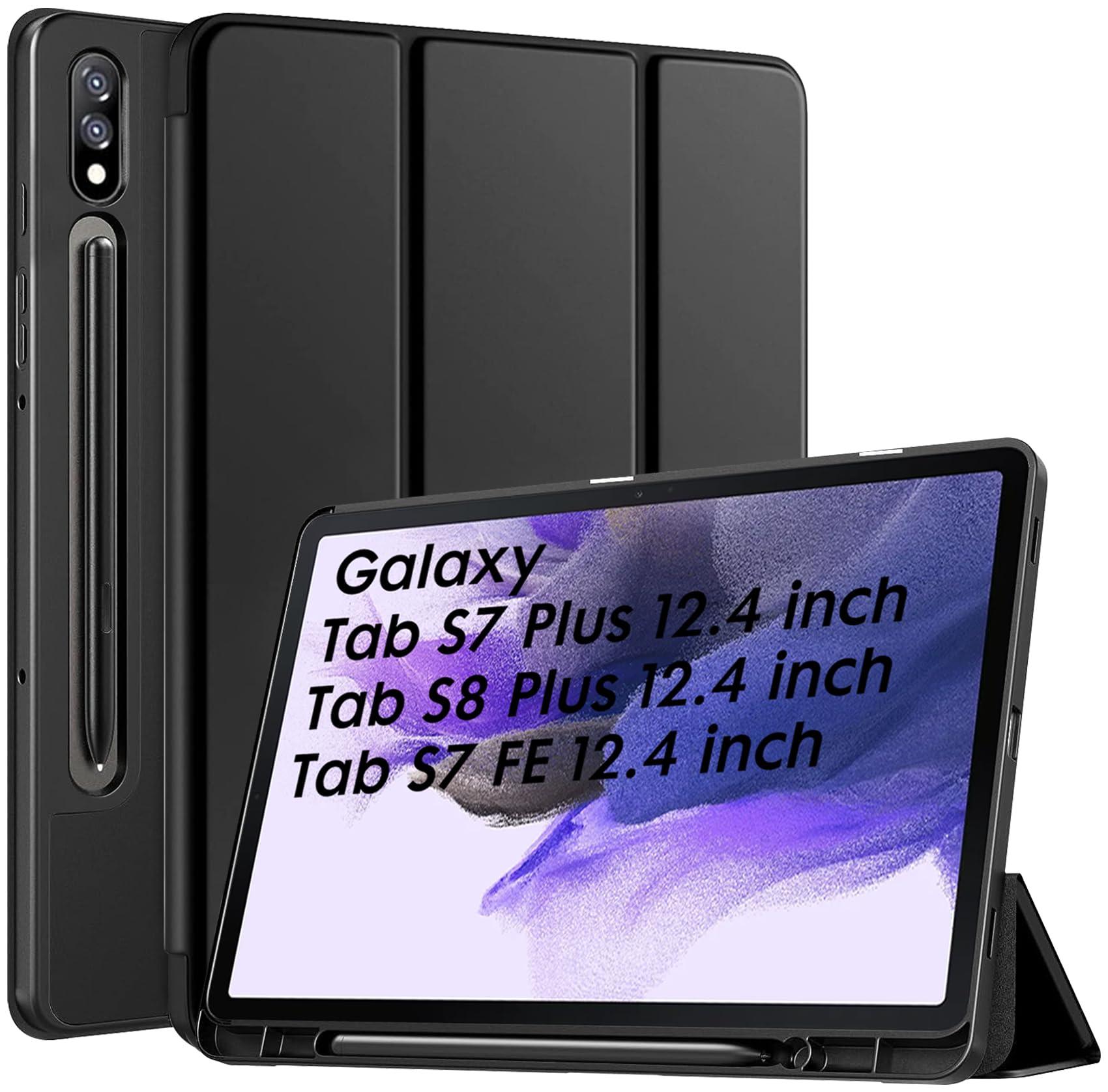 Robustrion Cover for Samsung Tab S7 FE/Tab S8 Plus/Tab S7 Plus Cover Case 12.4 inch Flip Back [S Pen Holder] for Samsung Galaxy Tab S8 Plus/S7 Plus/ S7 FE Tablet Cover with [Auto Sleep/Wake] - Black