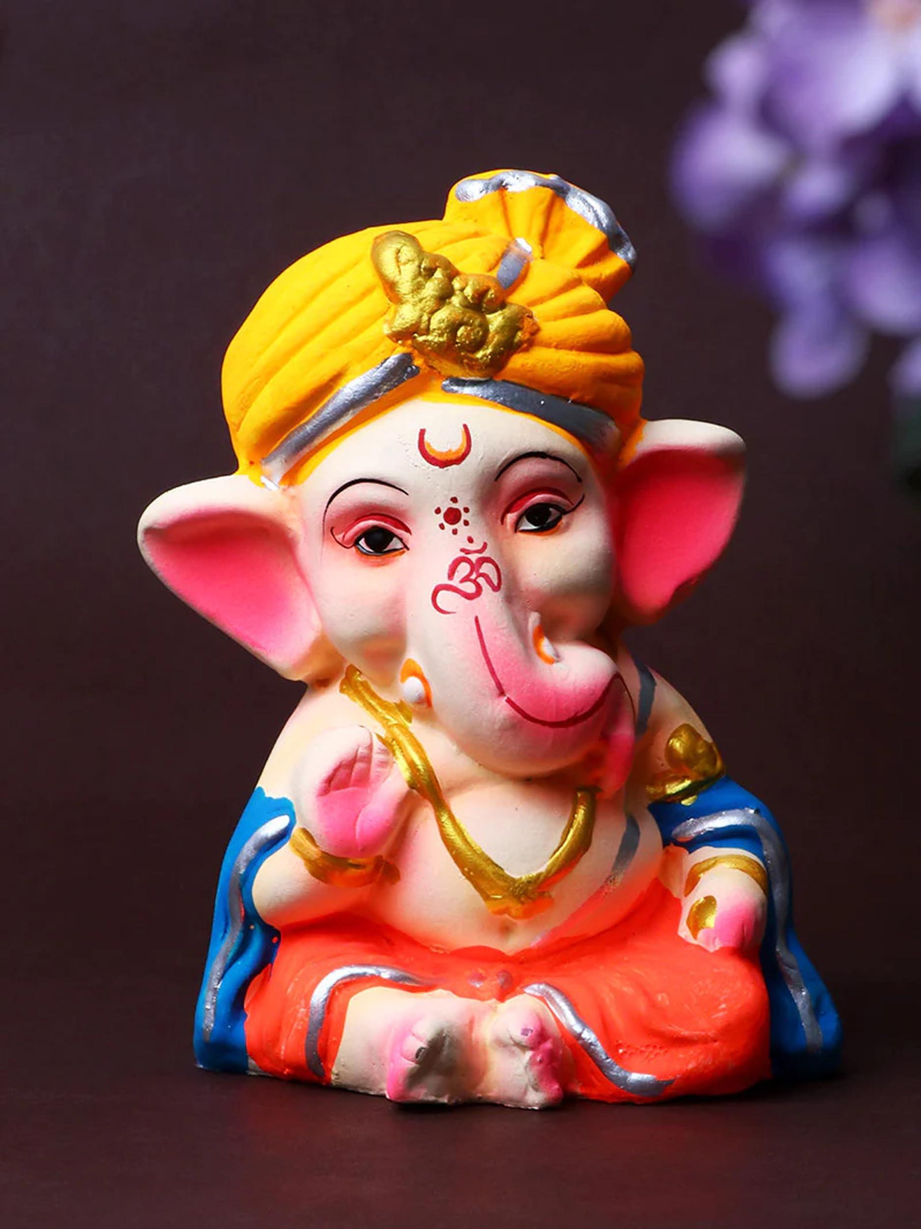 Bossify 100% Eco-Friendly Clay Ganesh Idol Ganesh Ji Murti for Visarjan 4.5 Inches | Shadu Mati Ganesh Murti | Clay Ganpati Idol for Home | Ganpati for Ganesh Chaturthi | Home Decor