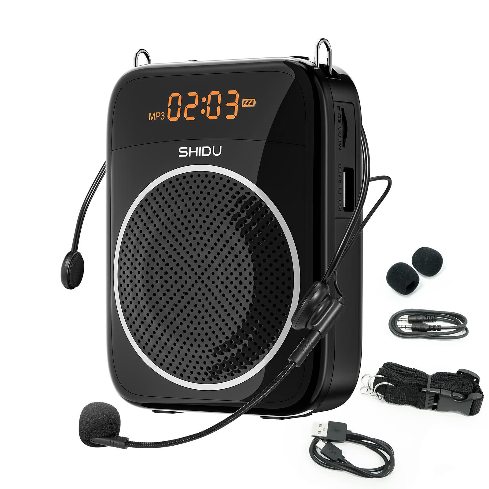 SHIDU S298 Bluetooth Portable Voice Amplifier for Teacher with Microphone Headset,2000 mAh Personal Speaker,Rechargeable Support MP3 LED Screen for Teachers,Tour Guide,Coaches,Classroom(Black) (S298)