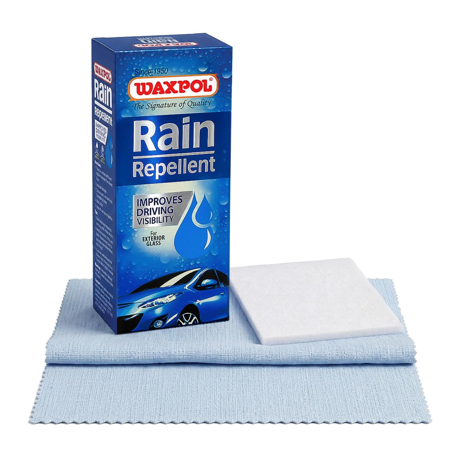 Waxpol Rain Repellent Kit (with Applicator & Special Cloth for Glass) Water Repellent for Car Windshield & Helmet| Durable Hydrophobic Coating | Improves Visibility in Heavy Rain-45 ML (Set of 6)