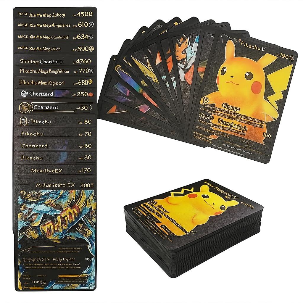 Unyks Star PVC Cards – 55 Cards Pack | Includes VMAX, GX, V-Star, EX | Rare & Common Card Game | High HP | Collector & Kids Gift Set - Black