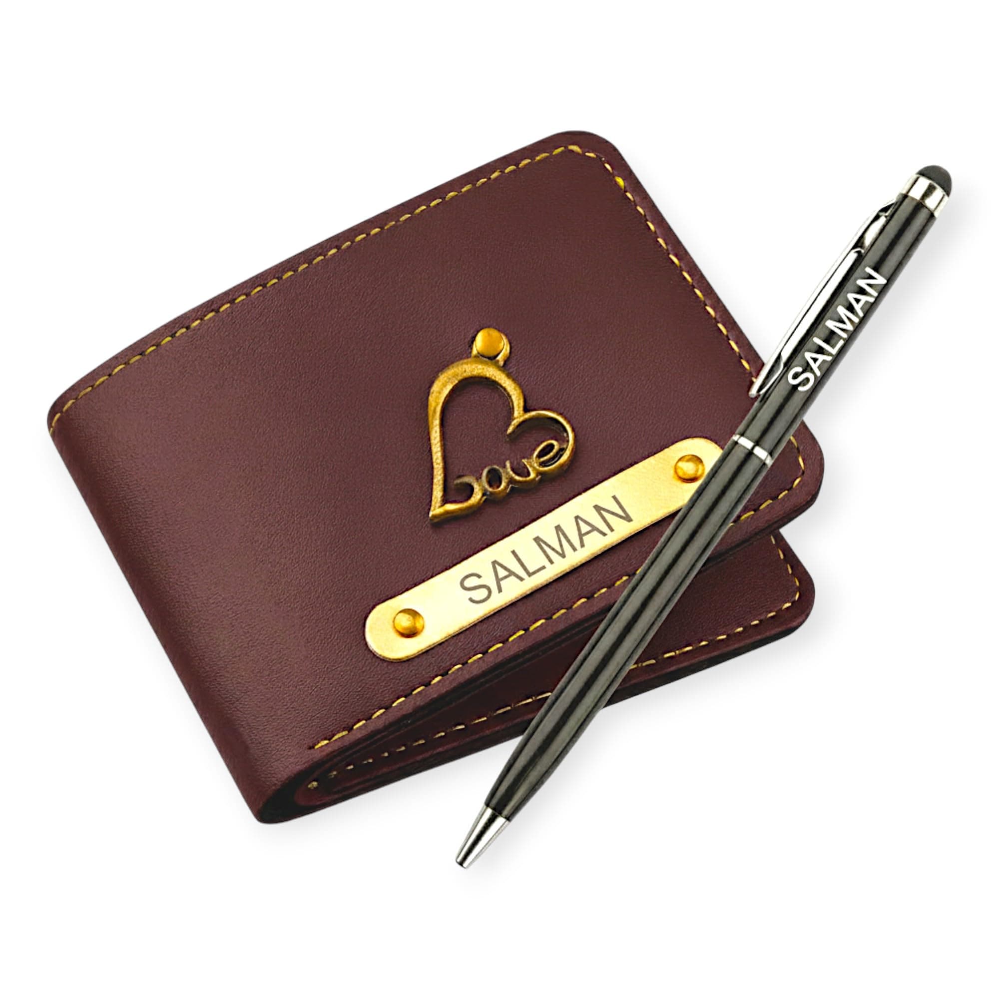 Unique Gift Items Personalized Men’s Wallet with Name | Vegan Leather Wallet and Engraved Pen Combo | Birthday & Anniversary Gift for Husband, Brother, Boys