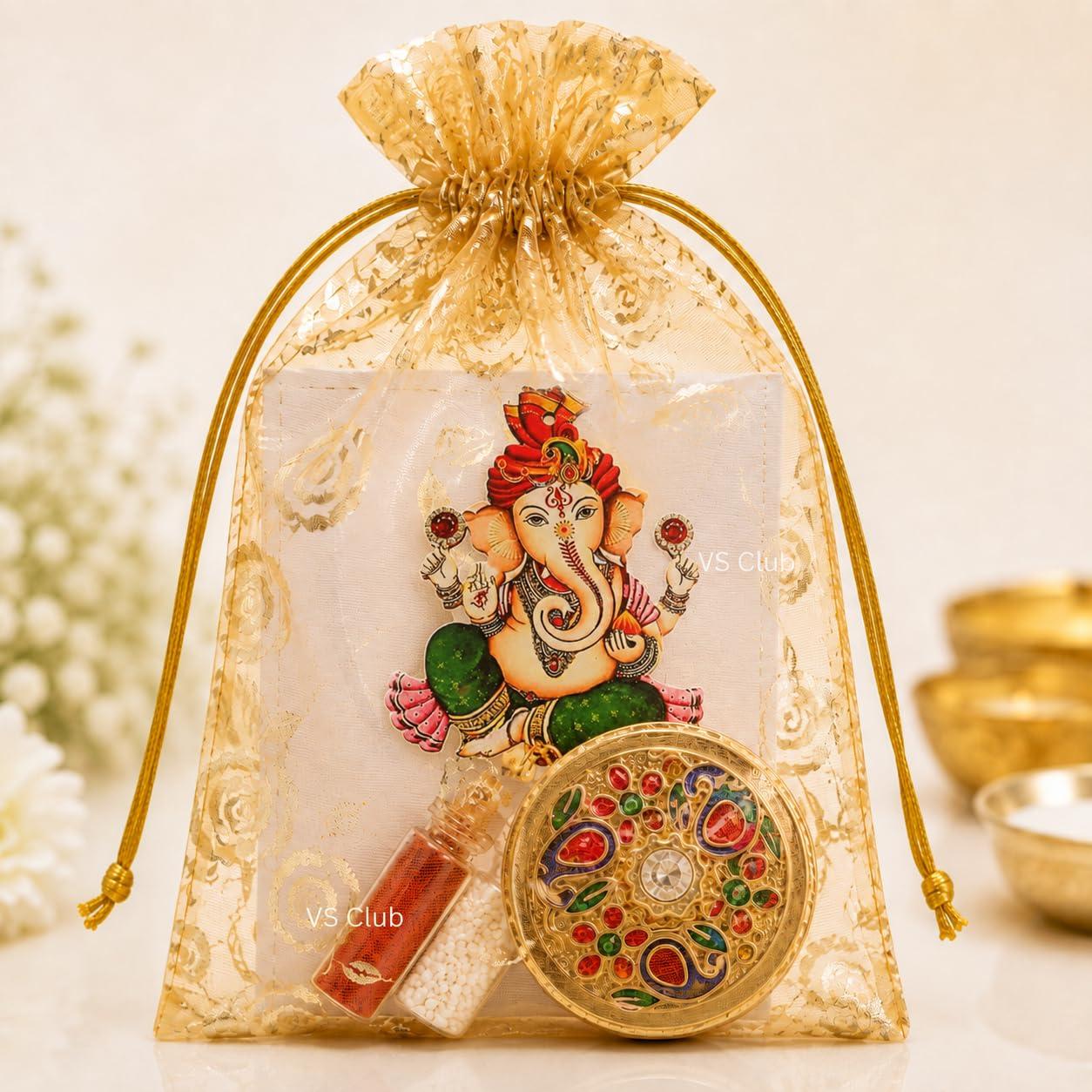 VS Club 50PACK Ganesha Return Gift Set for Ganesh Chaturthi | Ganpati Bappa Puja Return Gifts for Guests | Traditional Religious Festive Gift Hamper for Family Friends Pooja Ceremony Housewarming