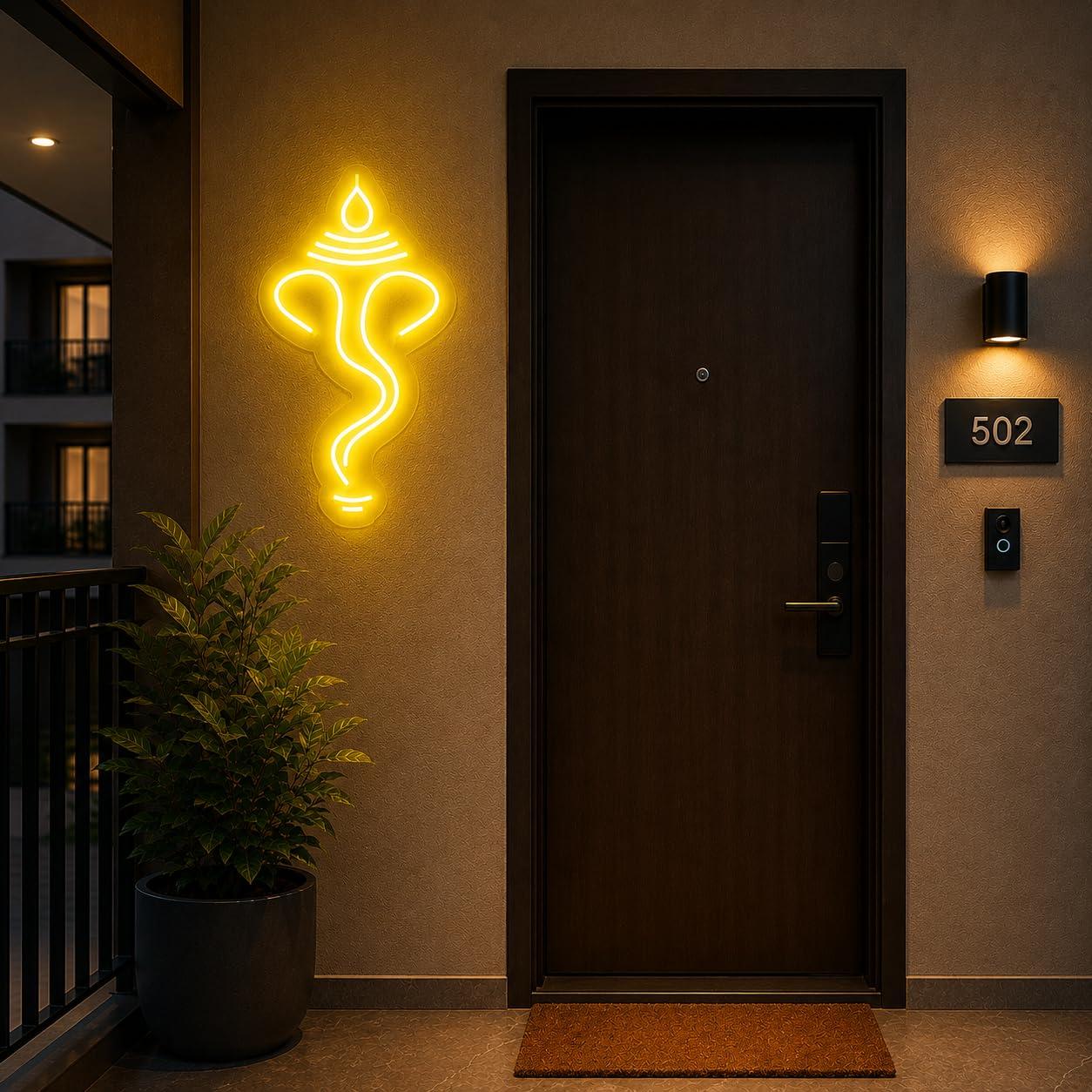 Infinity Gift's Ganpati Neon Sign | Ganesh Ji Neon Sign | Home Decoration | Wall Lamp (Lemon Yellow, 12x18 Inch)
