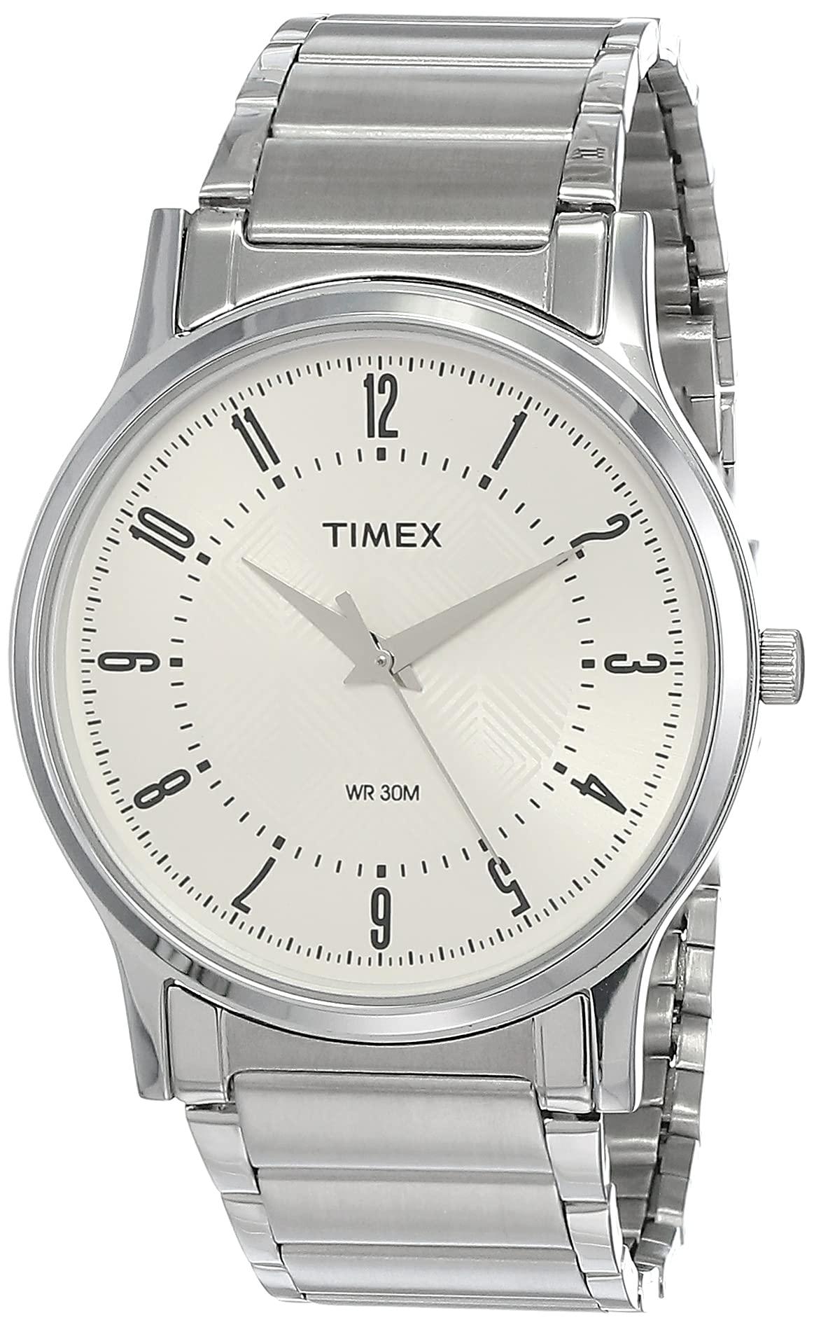 TIMEX Classics Analog Watch for man with Silver-Tone Round Dial & Silver Stainless Steel Bracelet Band Water Resistant Men's Wrist Watches - TI000R41400