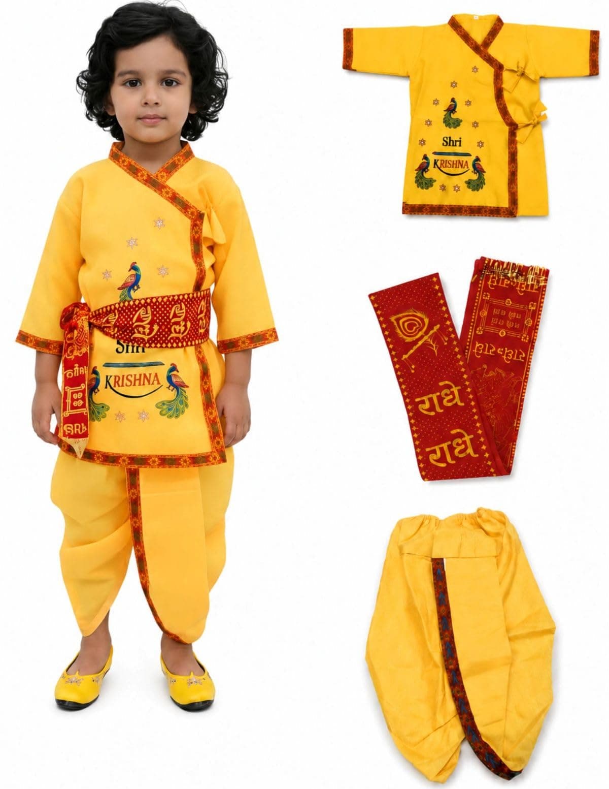 BookMyCostume Cotton Shri Krishna Dress For Baby Boy | Print Krishna Costume For Kids With Patka | Janmashtami Photoshoot Outfit | Kanha Dress For Baby Boy | Fancy Dress Costumes For Kids | 3-4 Years