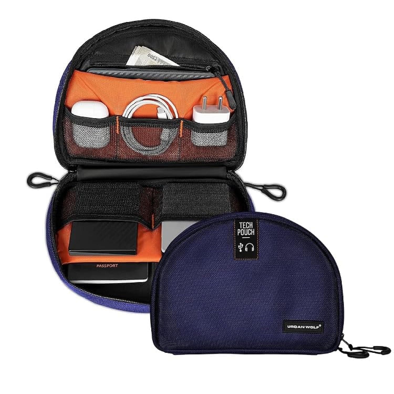 Urban Wolf Tech Pouch: The All-in-One Waterproof Travel Organizer for Cables, Adapters, Chargers,Hard Drives & Other Tech Essentials-Portable Zippered Gadgets Organizer (Navy Blue, Pack of 1)