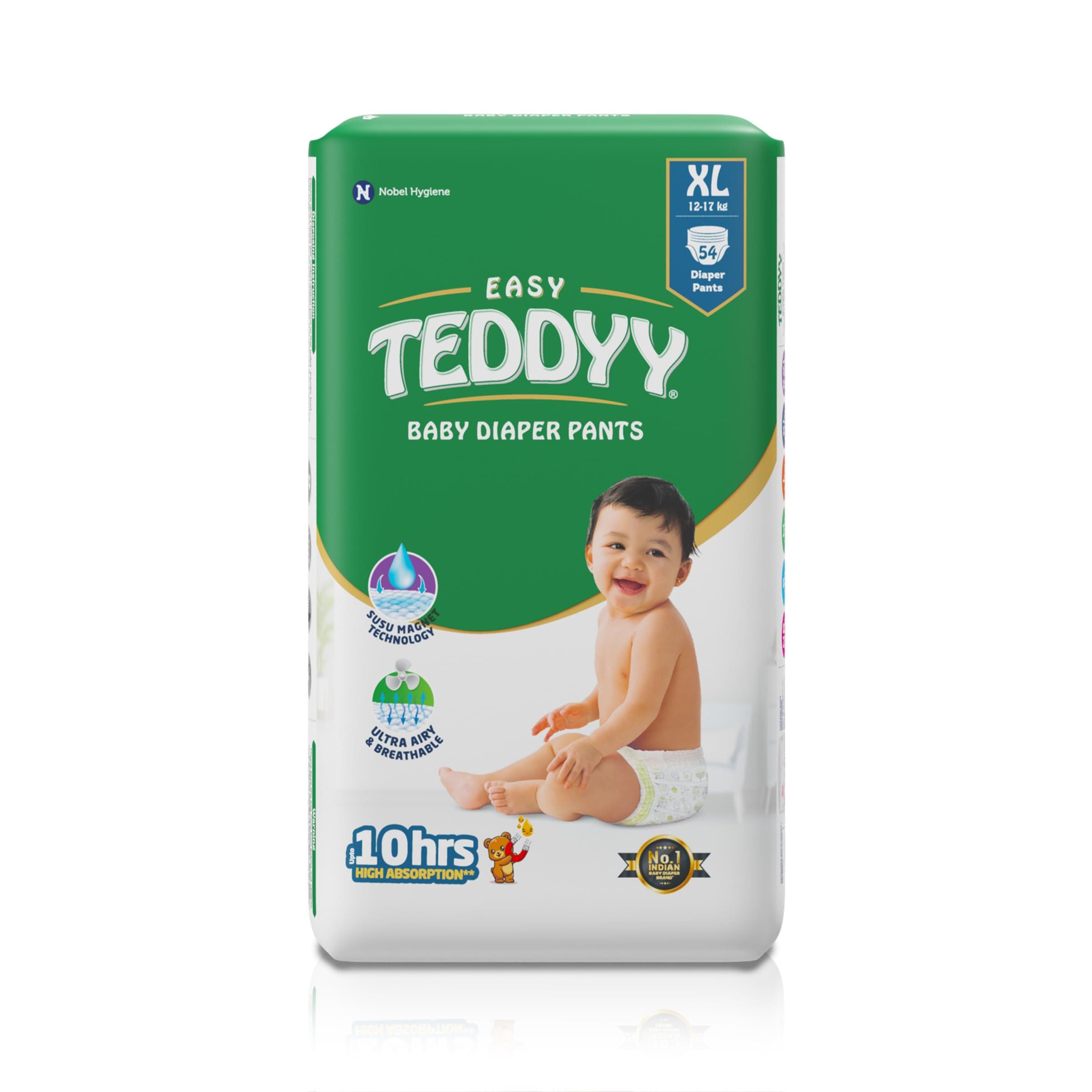 TEDDYY Easy Baby XL Size Diaper Pant Style | 54 Count (Extra Large) | 12–17 kg (Pack of 1) | Long Protection Hours | Anti-Bacterial | Airy Breathable Fit | Rapid Soaker Channels & Wetness Indicator