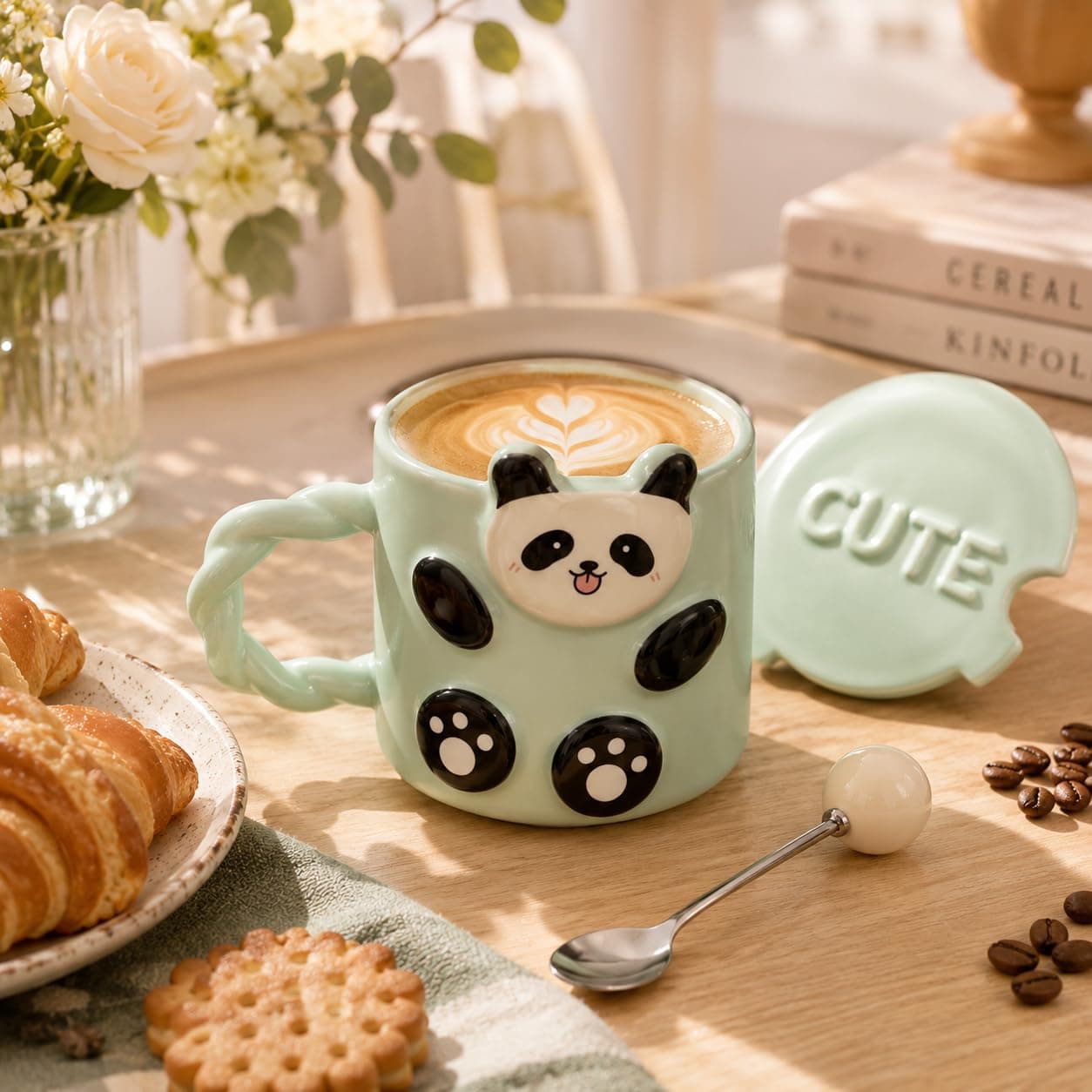 Vasukie Green Panda Coffee Mug,Mugs for Coffee, Rakhi for Brother, Birthday Gift, Ceramic Mug, 3D Panda Coffee Mug (Green Panda Mug)