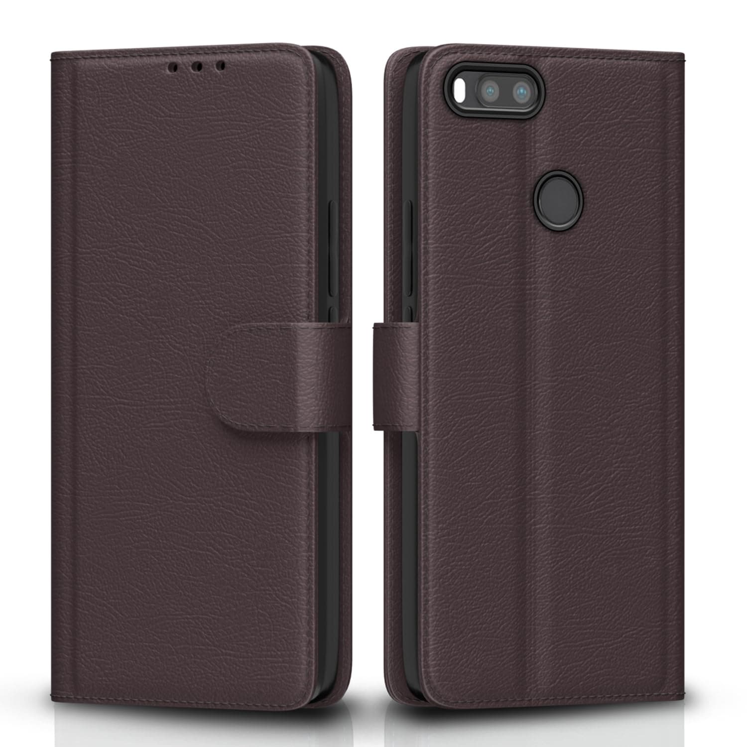 Pikkme Mi A1 Flip Case Leather Finish | Inside TPU with Card Pockets | Wallet Stand and Shock Proof | Magnetic Closing | Complete Protection Flip Cover for Mi A1 (Coffee)