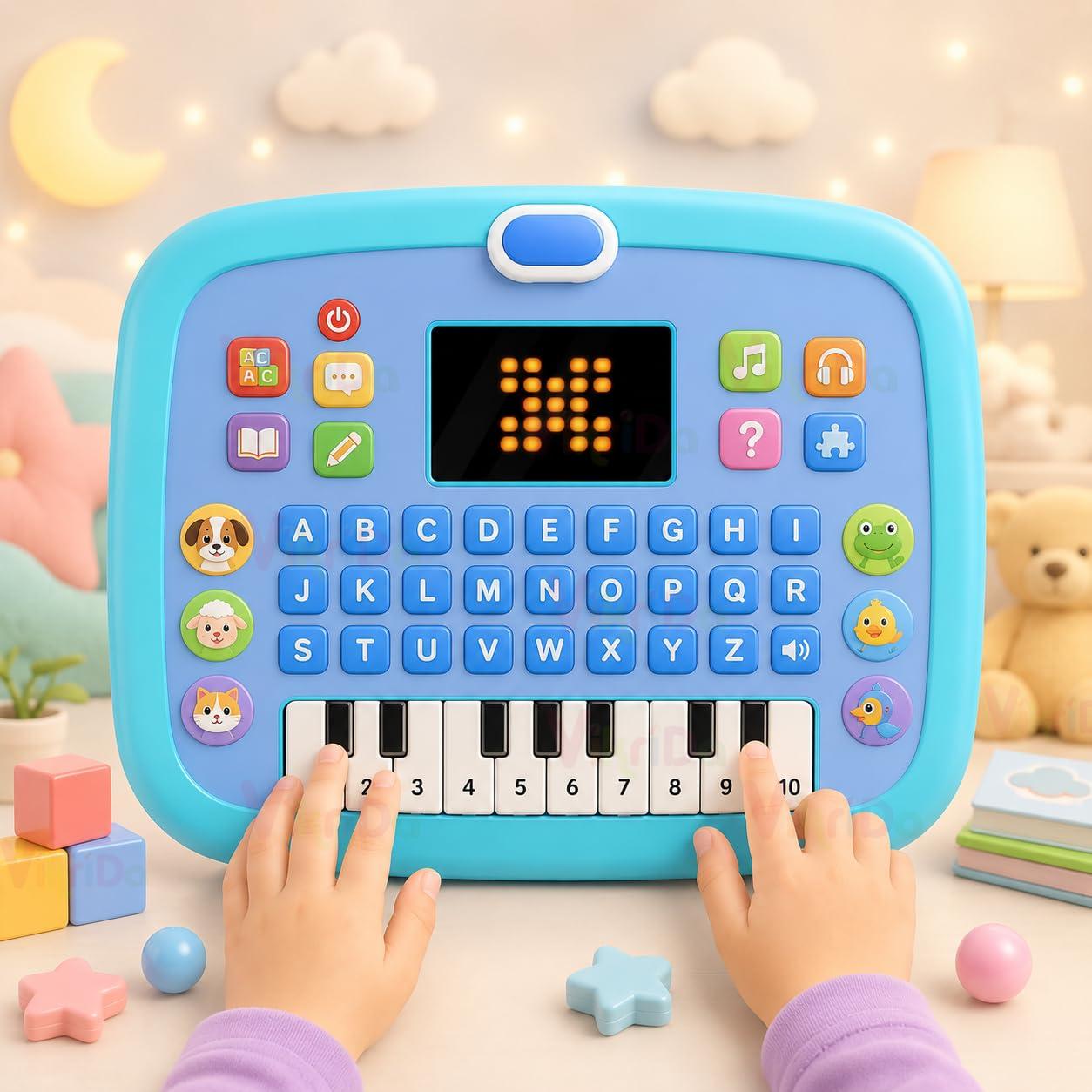Vikrida Educational Learning Kids Laptop Tablet Computer Plus Piano with led Screen Music Fun Toy Activities for Kids Toddlers to Learn Alphabet ABC/Numbers/Words (Age 1- 6 Year Old)