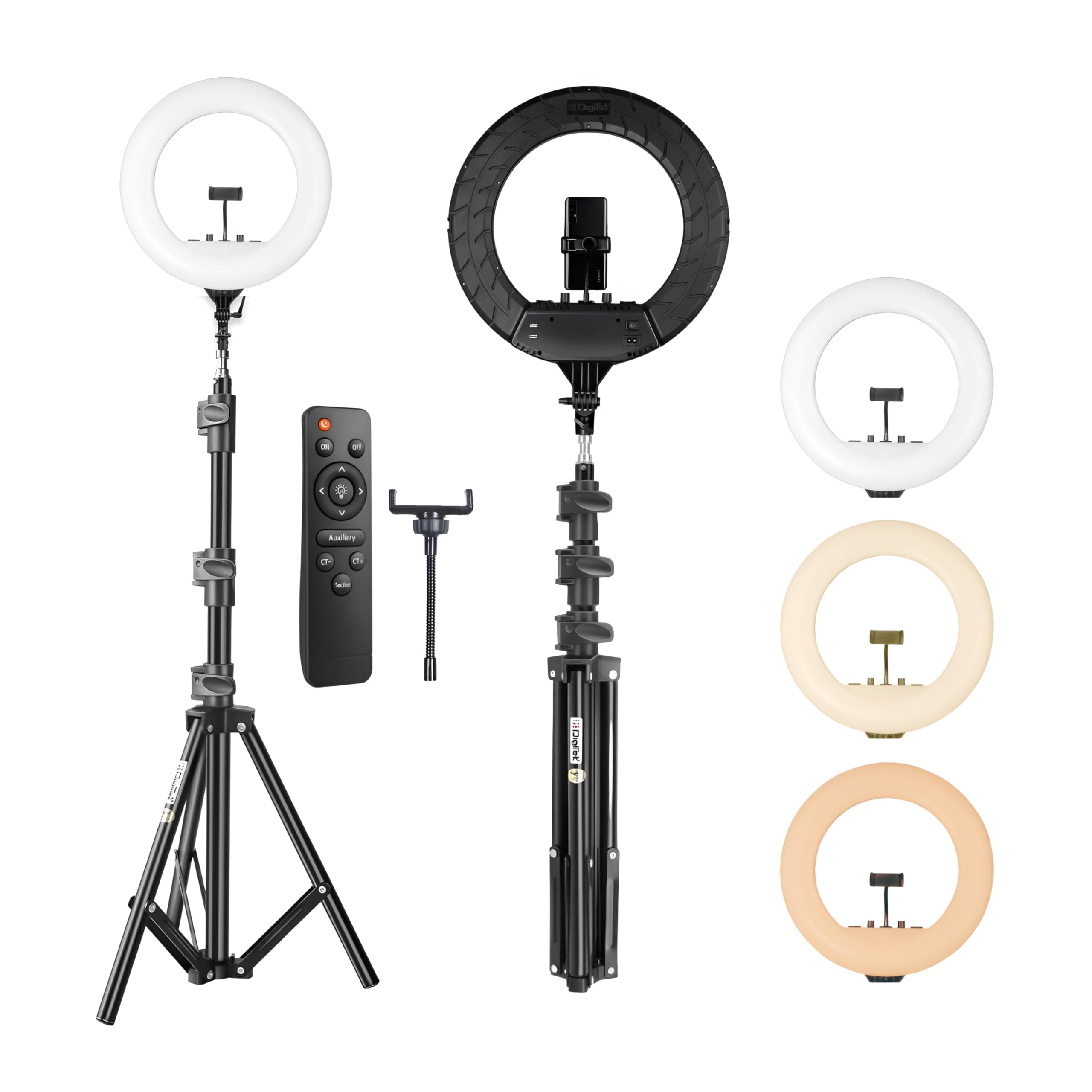 DIGITEK (DRL 18RT C9) LED Ring Light with Remote Control & 250cm Stand - Smartphone Grip - AC Powered, USB Support - Adjustable Lighting Intensity - Photo, Video Shoots, Makeup, & Vlogging