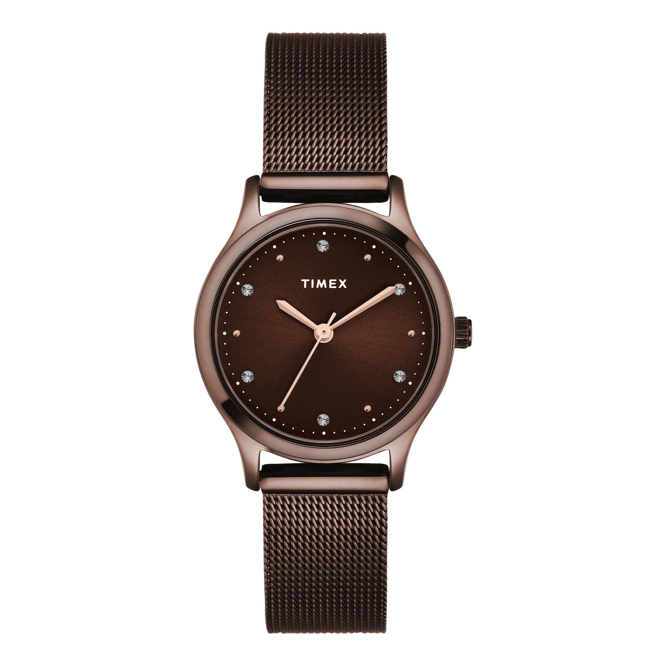 TIMEX Analog Watch for Women with Brown Round Dial & Brown Stainless Steel Bracelet Band Water Resistant Women's Wrist Watches - TW0TL8718