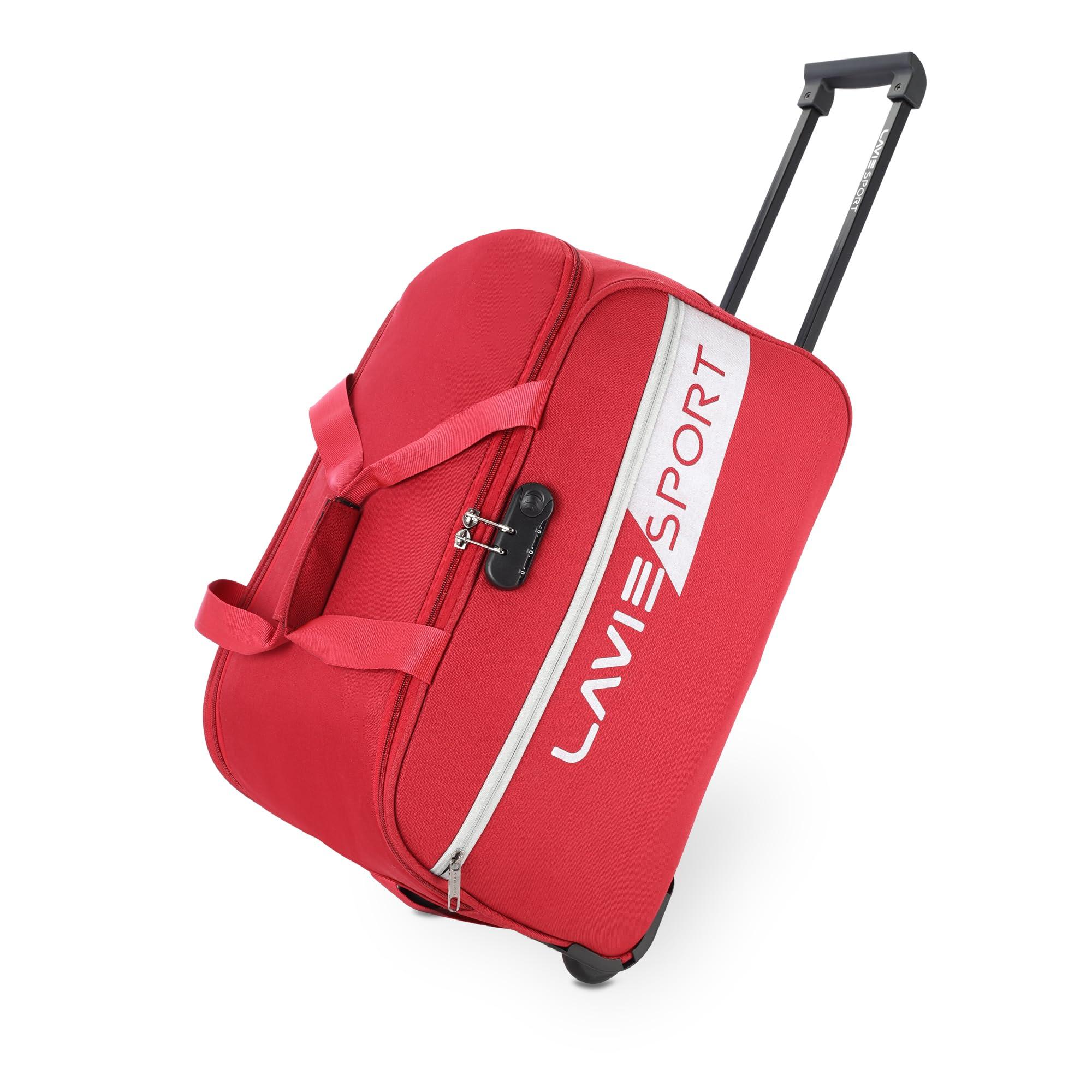 Lavie Sport Polyester Anti Theft Combi Lock Camelot Wheel Duffle Bag | Spacious Compartment | Duffle Bag | Build To Last Wheel And Trolley, Red,29 Cm