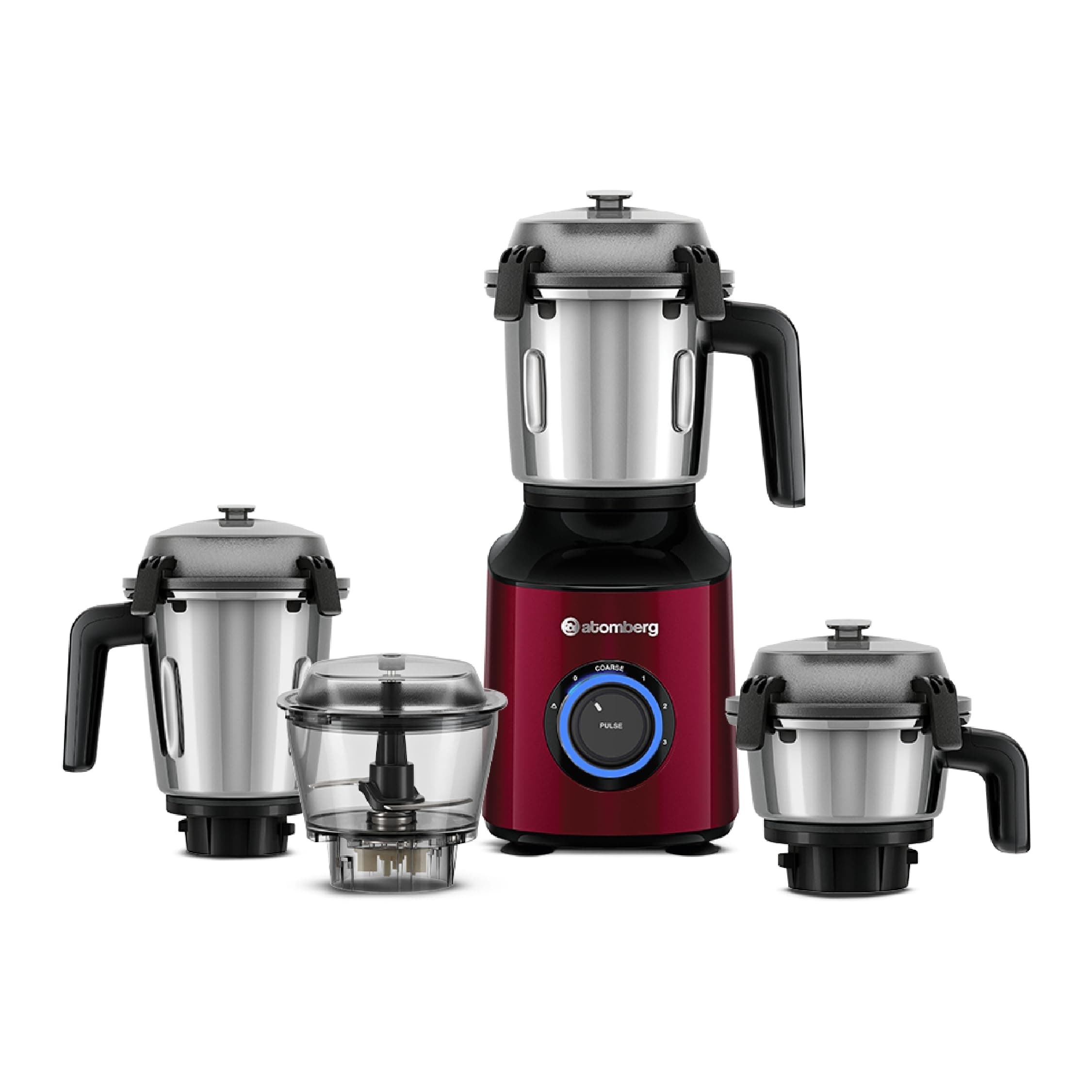 Atomberg Zenova Mixer Grinder For Kitchen | Intelligent BLDC Motor | Grinds Like 1000 Watt | Unique Coarse Mode for Silbatta Texture | 4 Jars With Chopper | Hands-Free | Safety Features | Red Wine