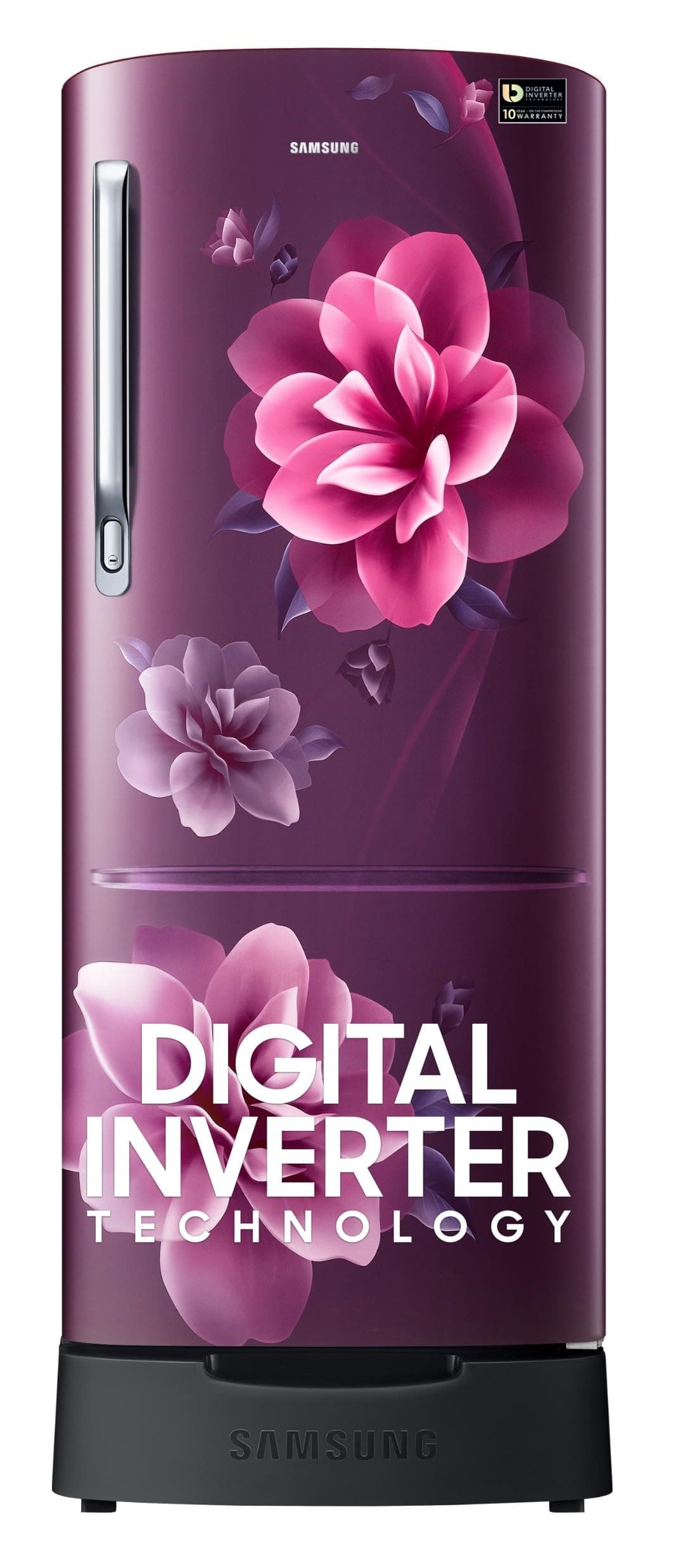 Samsung 183 L, 4 Star, Digital Inverter, Direct-Cool Single Door Refrigerator (RR20C1824CR/HL, Red, Camellia Purple, Base Stand Drawer)