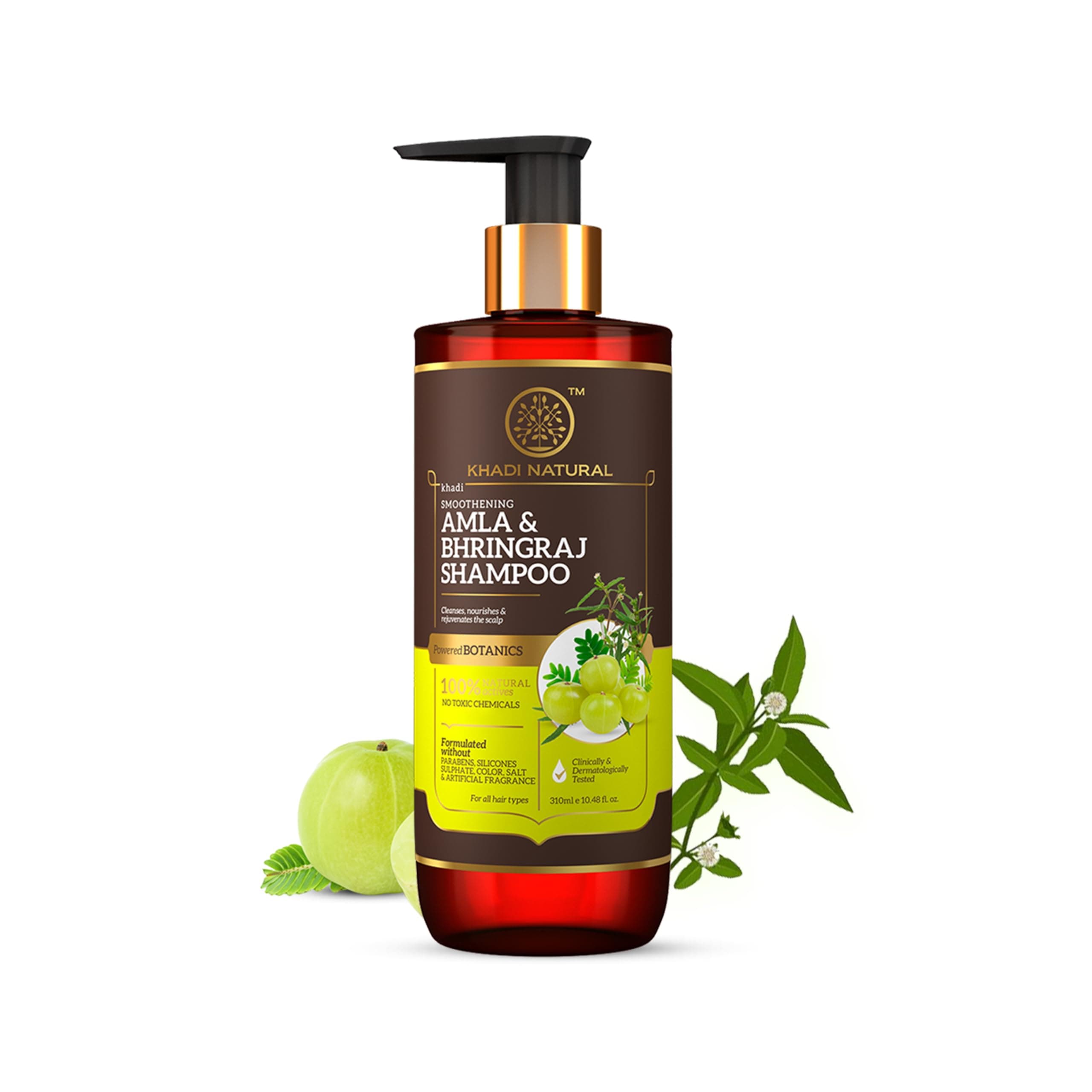 Khadi Natural Powered Botanics Amla & Bhringraj Shampoo | Herbal Shampoo for Hair Strength & Scalp Care | Helps Improve Hair Texture & Shine | Gentle Hair Care Formula | Suitable for All Hair Types | 310ml