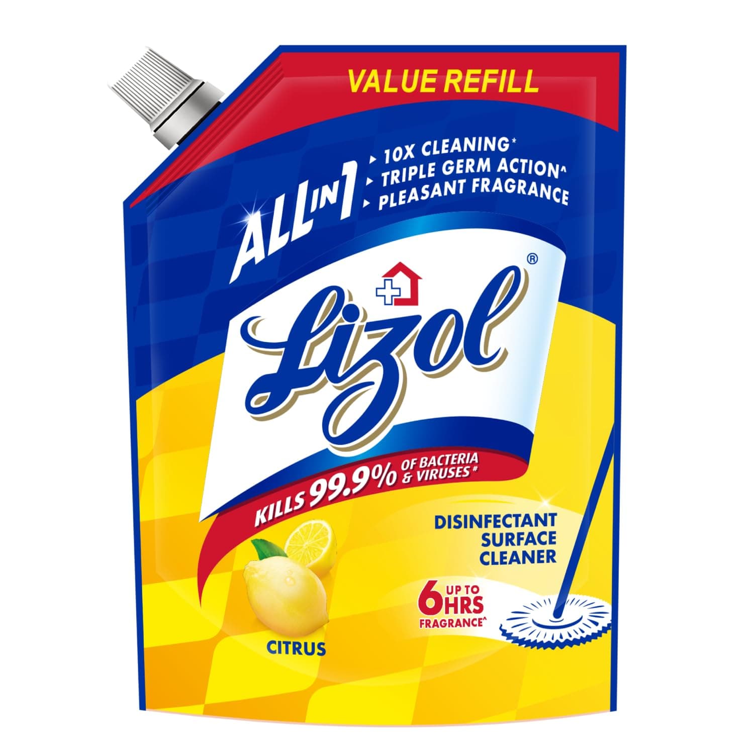 Lizol Disinfectant Surface & Floor Cleaner Liquid Refill Pack, Citrus - 1800 ml