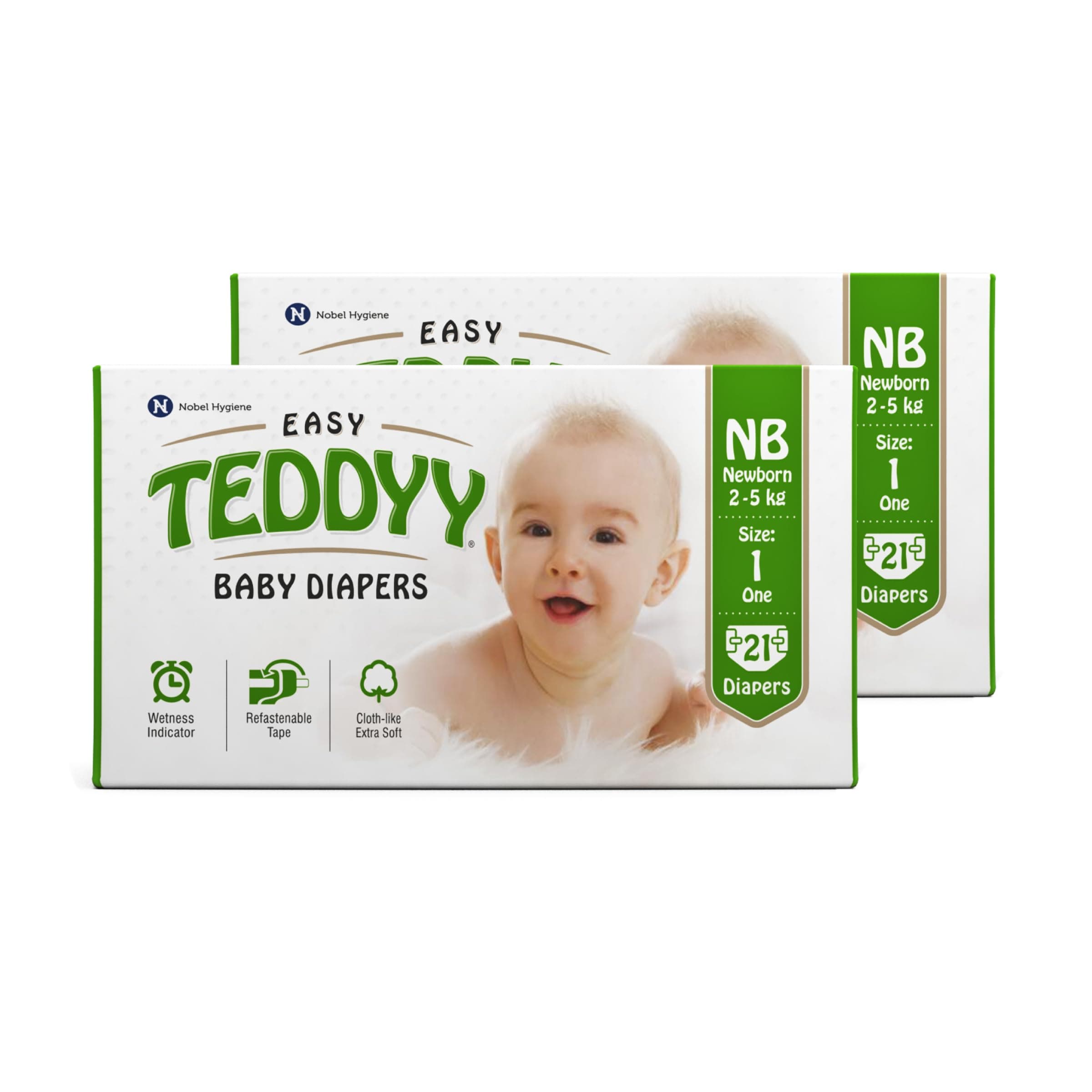 TEDDYY Baby Diapers Easy New Born 42 Count, 2-5 kgs, Long Lasting Absorption, Anti - Rash (21 count, Pack of 2)