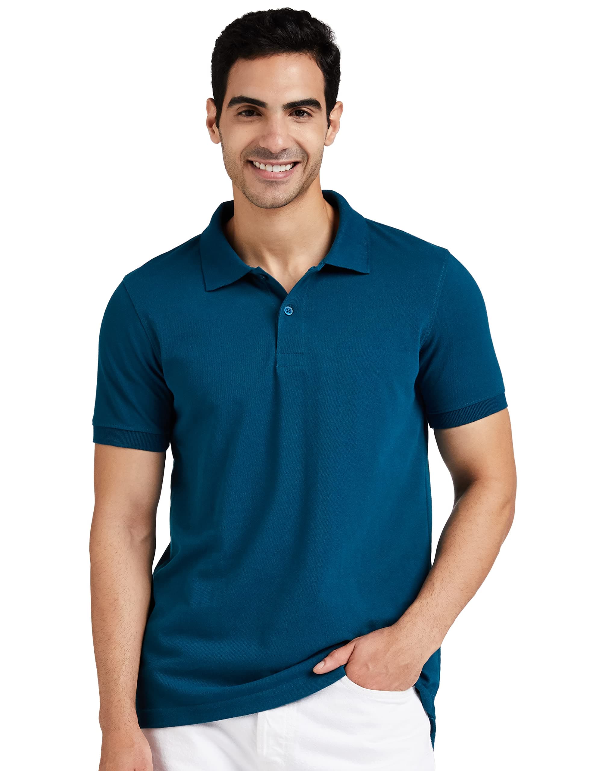 Amazon Brand - Symbol Men's Solid Regular Fit Half Sleeve Polo(SS19PLS2_Fog Teal_L)