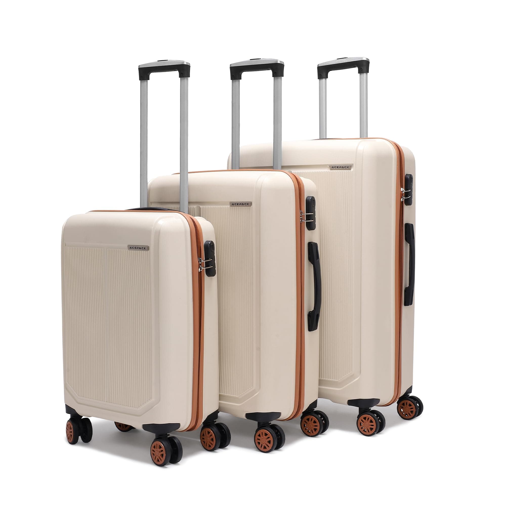 ACEPACK - MEGATRON Set Of 3 Pieces (Small + Medium + Large) Trolley Bag, Lightweight Luggage Suitcase With Spinner 8 Wheel, Unbreakable Polypropylene Hard Shell, In-Built Number Lock, 3 Years Warranty