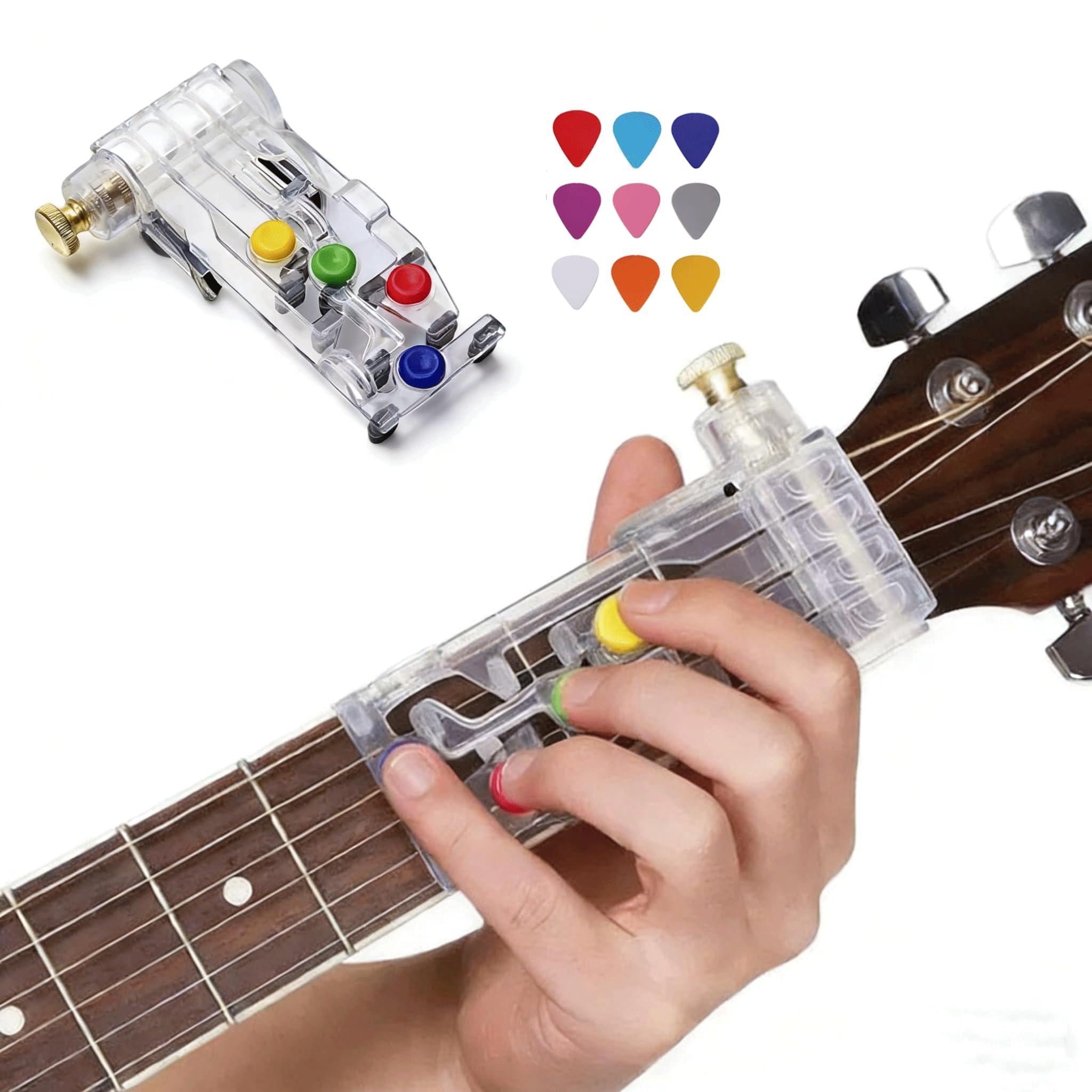 11 PCS Guitar Accessories, 1PC Guitar Chord Presser and 10PCS Guitar Pick, Guitar Chord Presser Assisted Playing Tool and Learning Practice Accessories for Beginners