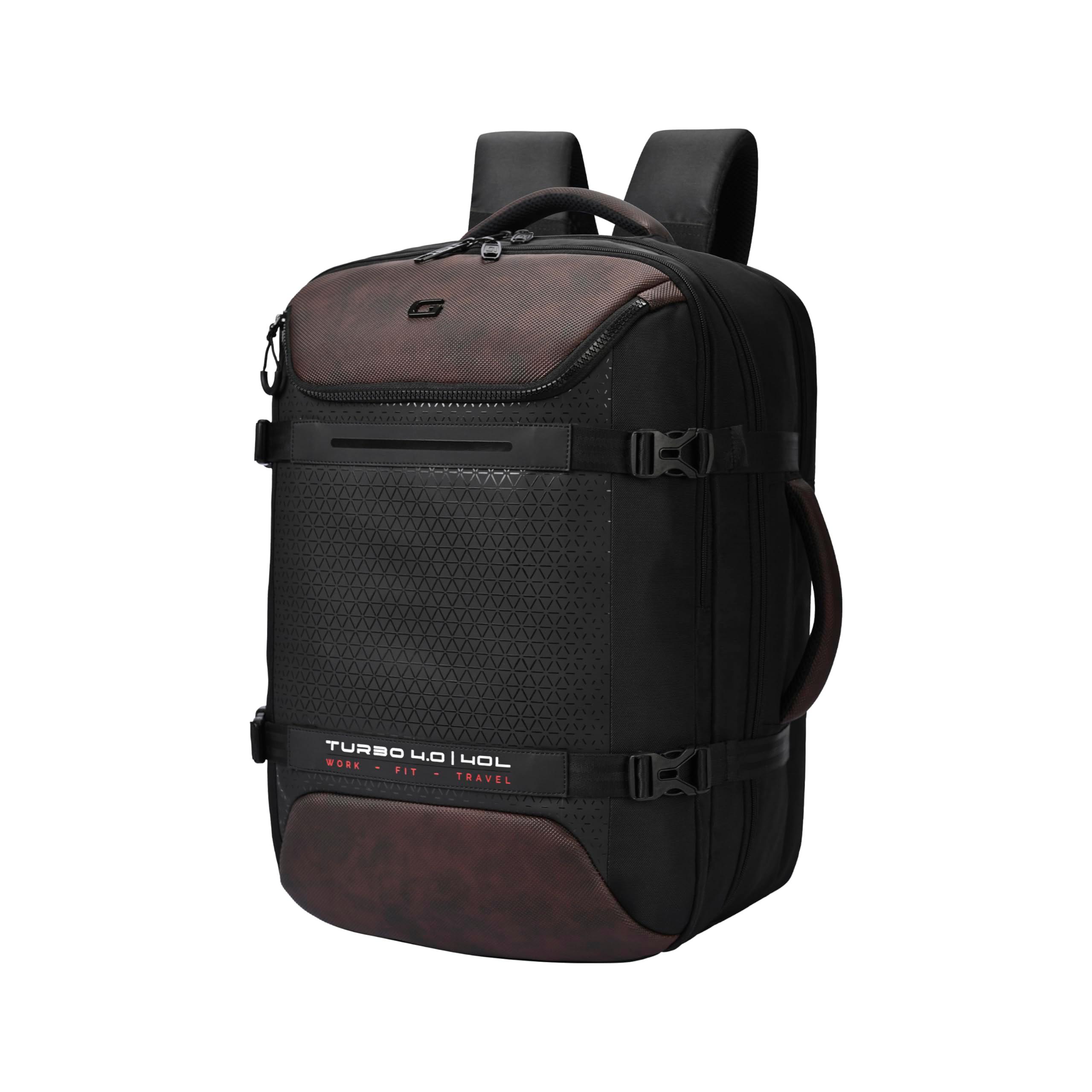 Gear Turbo 4 19"/40L Anti Theft Large Water Resistant 4 Compartment Laptop Backpack with Raincover/Casual Backpack/Daypack/Travel Backpack/College Bag For Men/Women(Black-Brown)