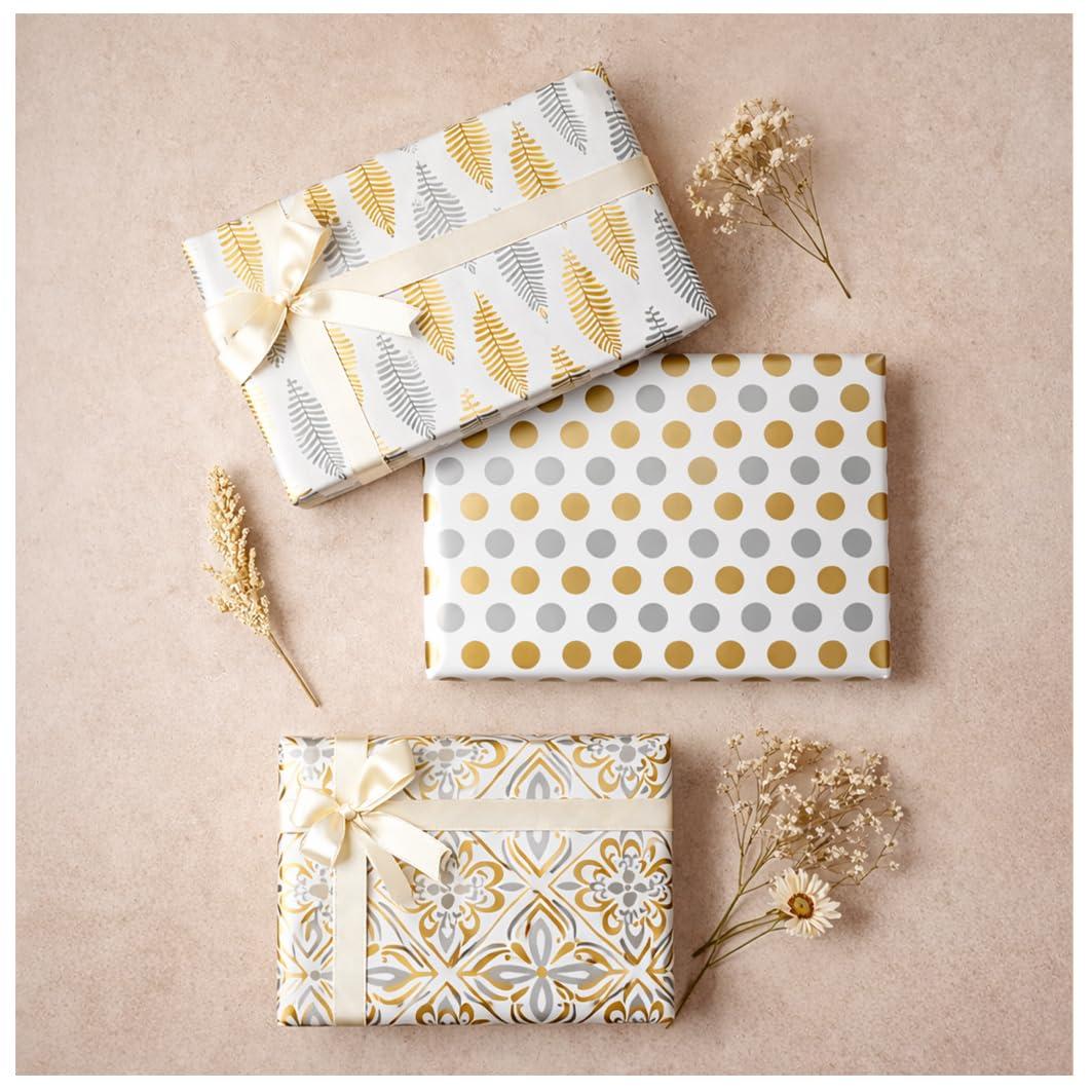 AccuPrints Pack of 6 Gift Wrapping Paper - Gift Paper - Gift Wrap Roll - Gift Papers Sheets -Premium Design Paper sheet for Gift Packing, Mix, Gold Theme (Gold Design)